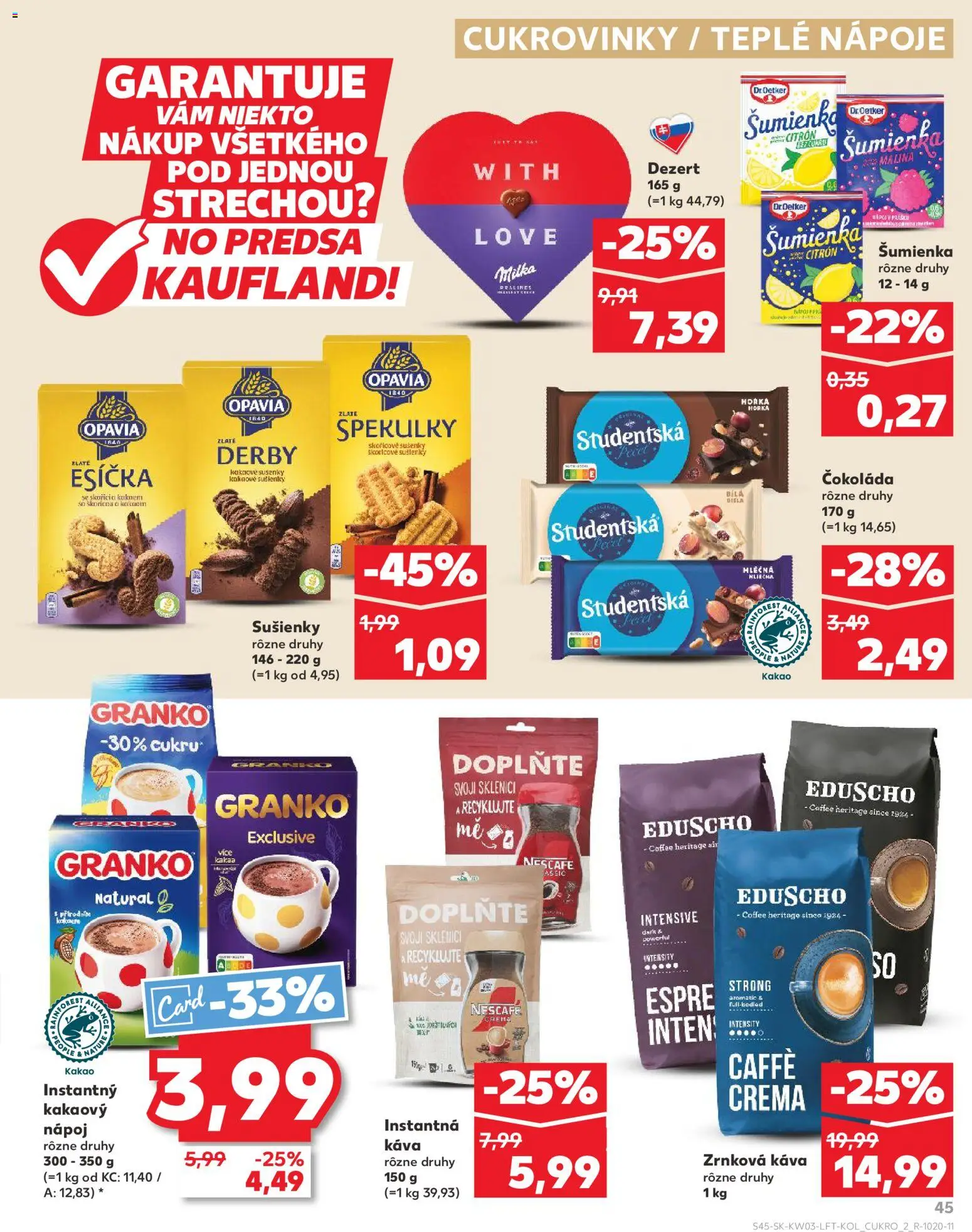 Nové Kaufland akcie – leták je platný od 15.01.2026 | Strana: 45 | Produkty: Káva, Čokoláda, Granko, Zrnková káva