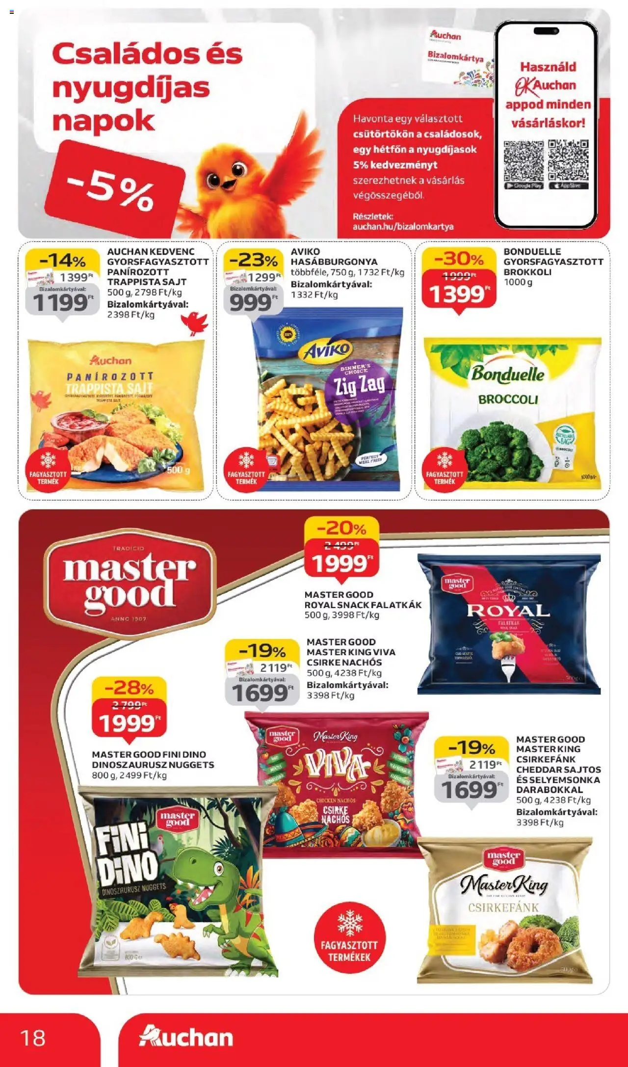 Auchan akciós ujság - amely érvényes a következő dátumtól: 11.09.2025 | Oldal: 18 | Termékek: Nuggets, Sajt, Cheddar, Hasábburgonya