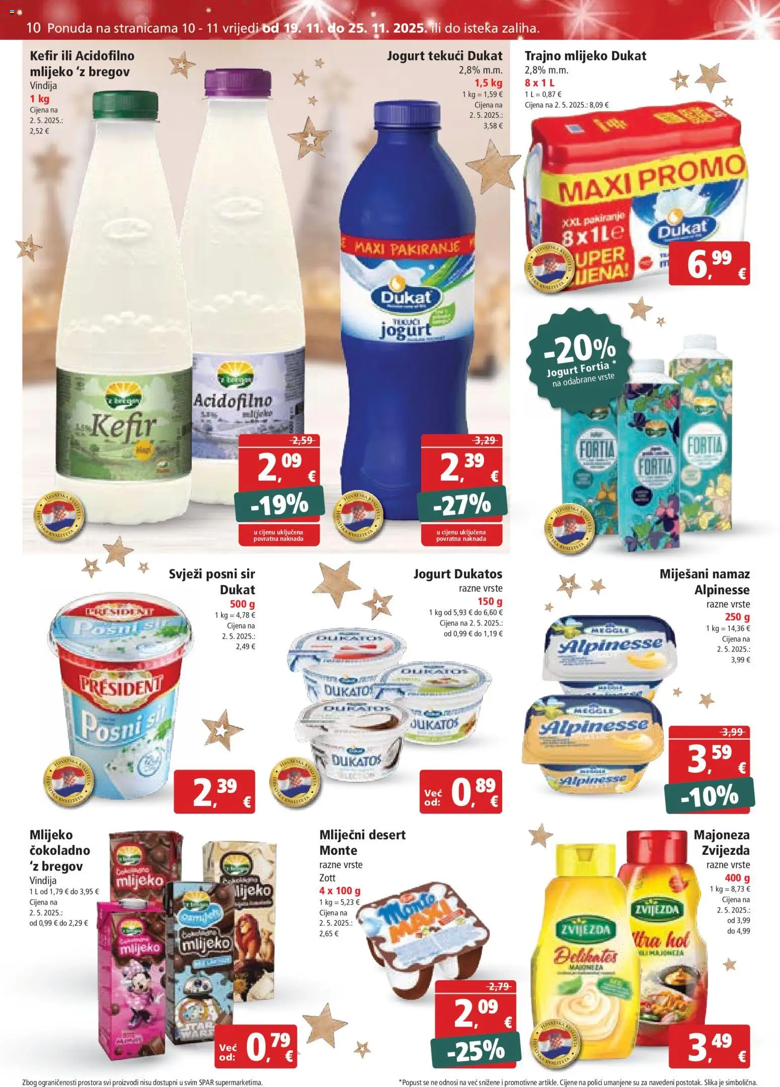 Spar katalog | vrijedi od 19.11.2025 | Stranica: 10 | Proizvodi: Vindija, Sir, Trajno mlijeko, Namaz