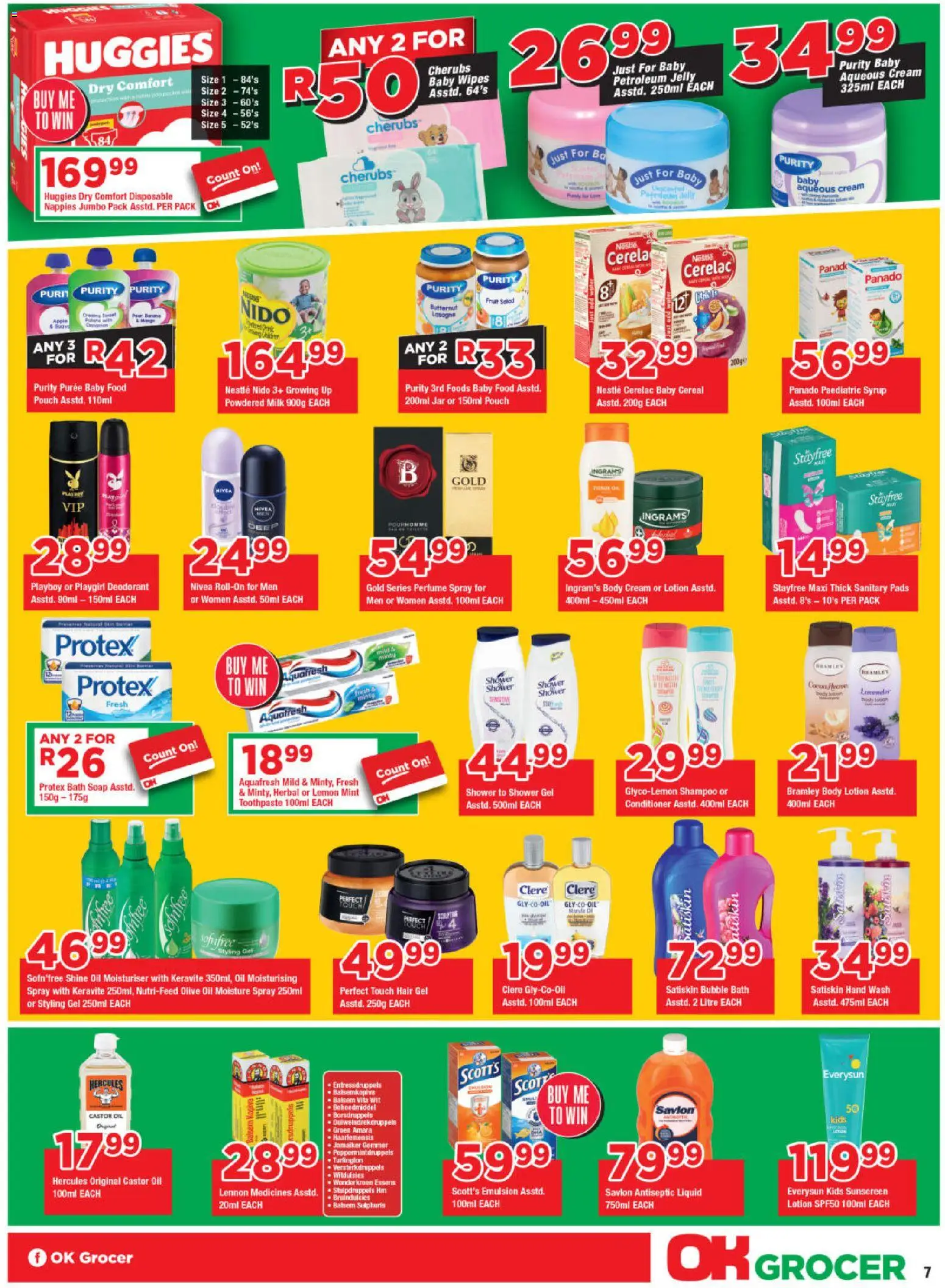 New OK Foods catalogue – valid from 25.11.2025 | Page: 7 | Products: Shower, Pads, Sunscreen, Toothpaste