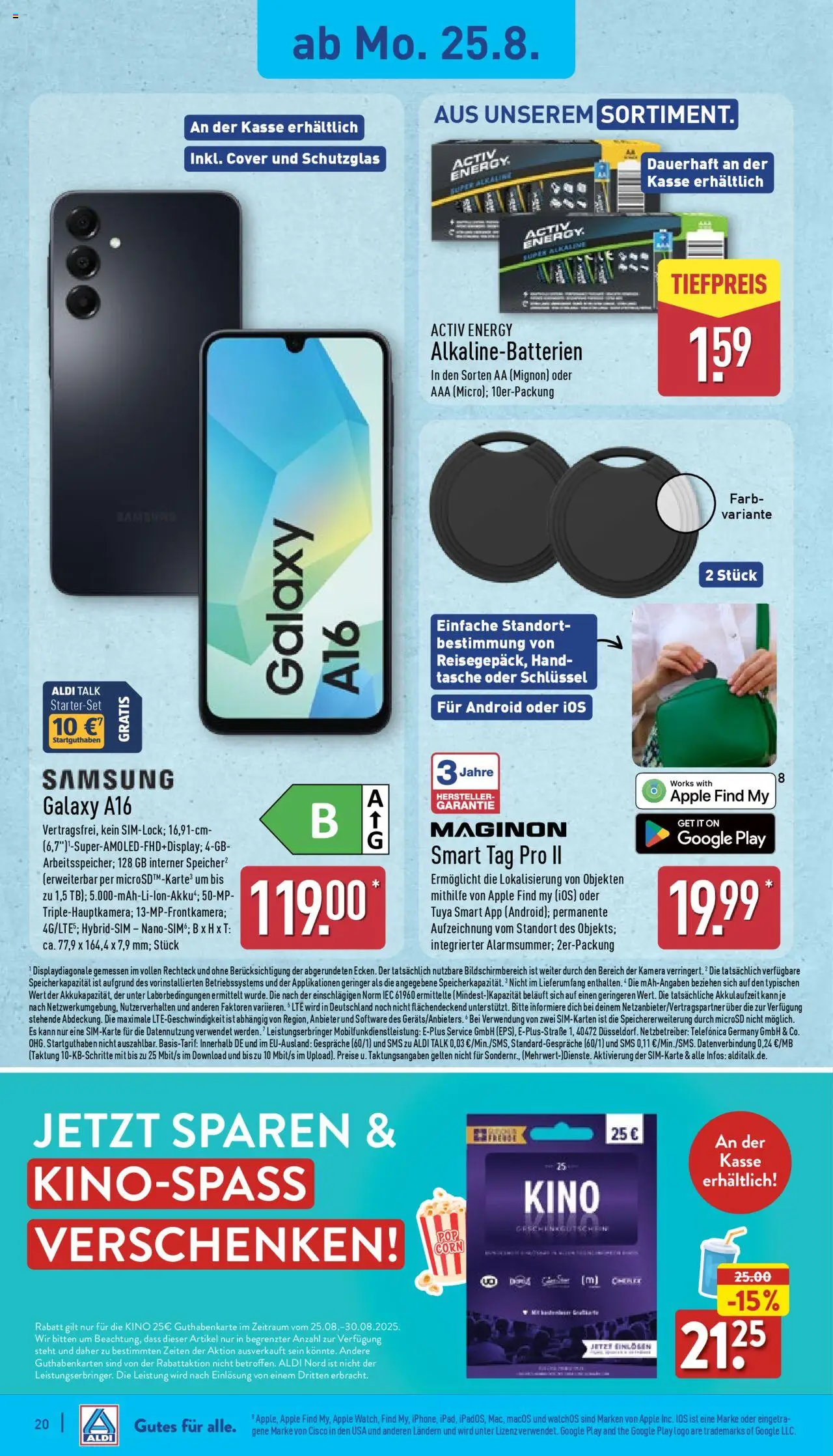 Aldi Prospekt 	 - gültig ab dem 25.08.2025 | Seite: 20 | Produkte: Kamera, Tasche, Samsung, Apple