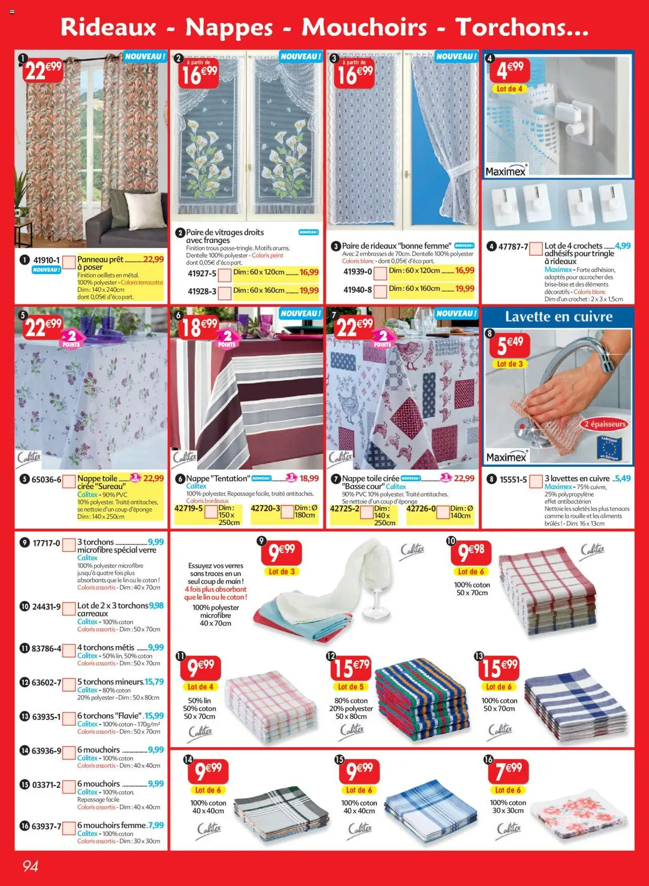  | Page: 94 | Produits: Coton, Mouchoirs, Nappe