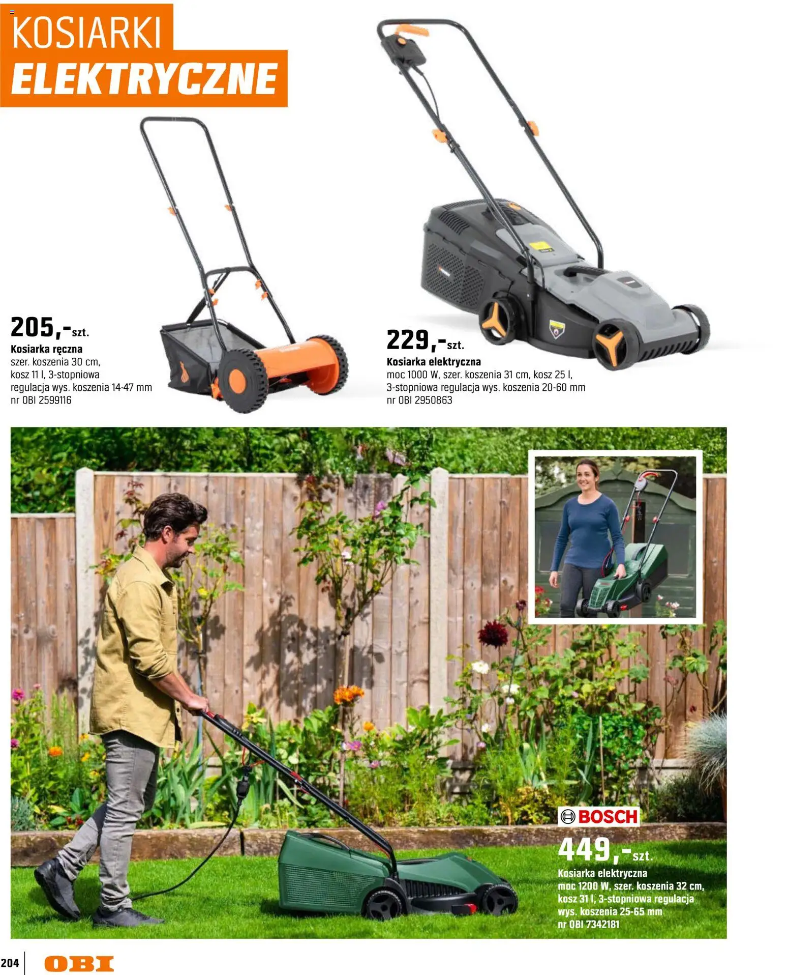 OBI gazetka - Ogród od 11.03.2026 | Strona: 204 | Produkty: Kosiarka, Kosz