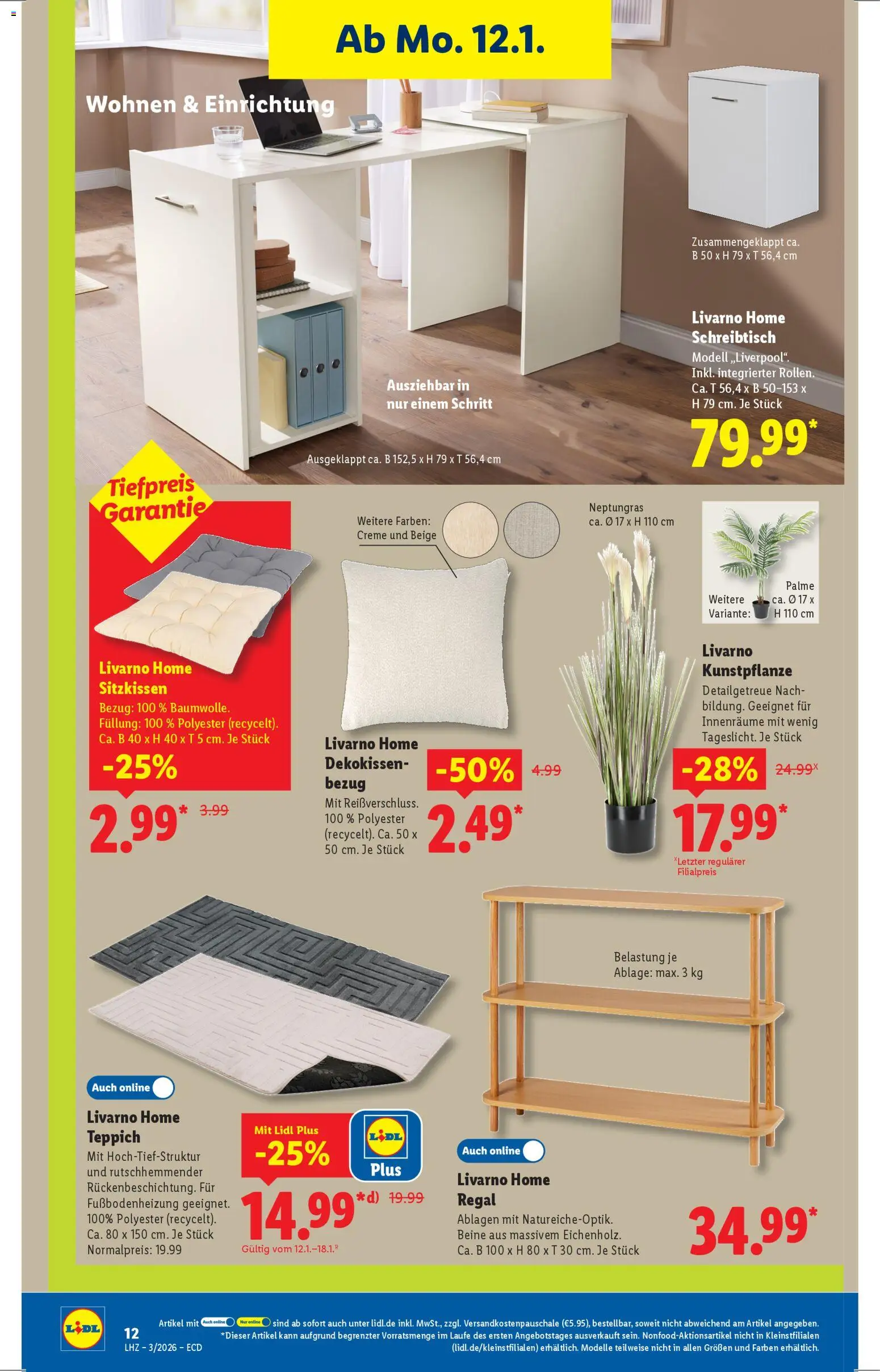Lidl - Prospekt – gültig ab 12.01.2026 | Seite: 10 | Produkte: Regal, Teppich, Creme