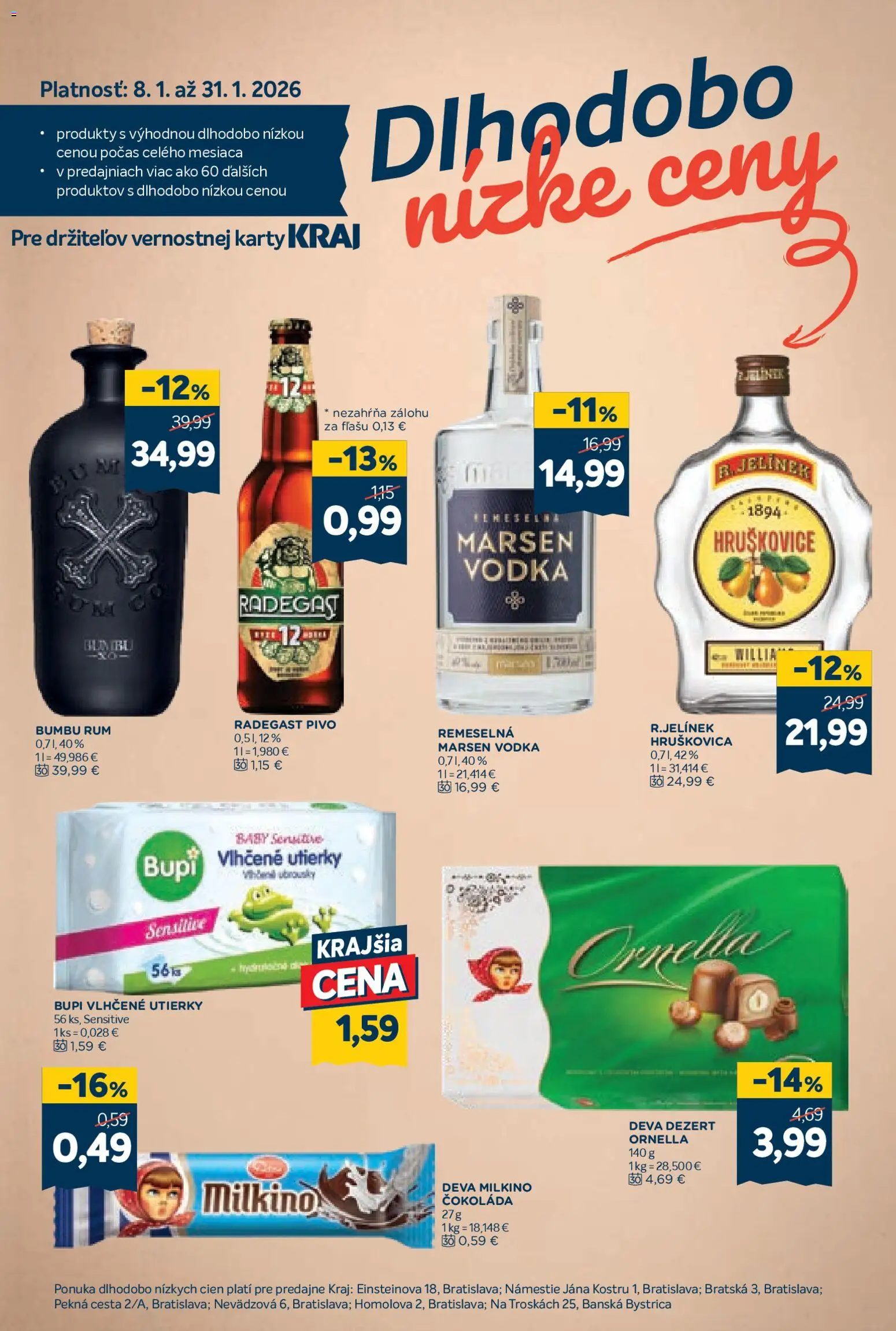 Nové Kraj akcie – leták je platný od 15.01.2026 | Strana: 15 | Produkty: Pivo, Čokoláda, Vodka, Rum