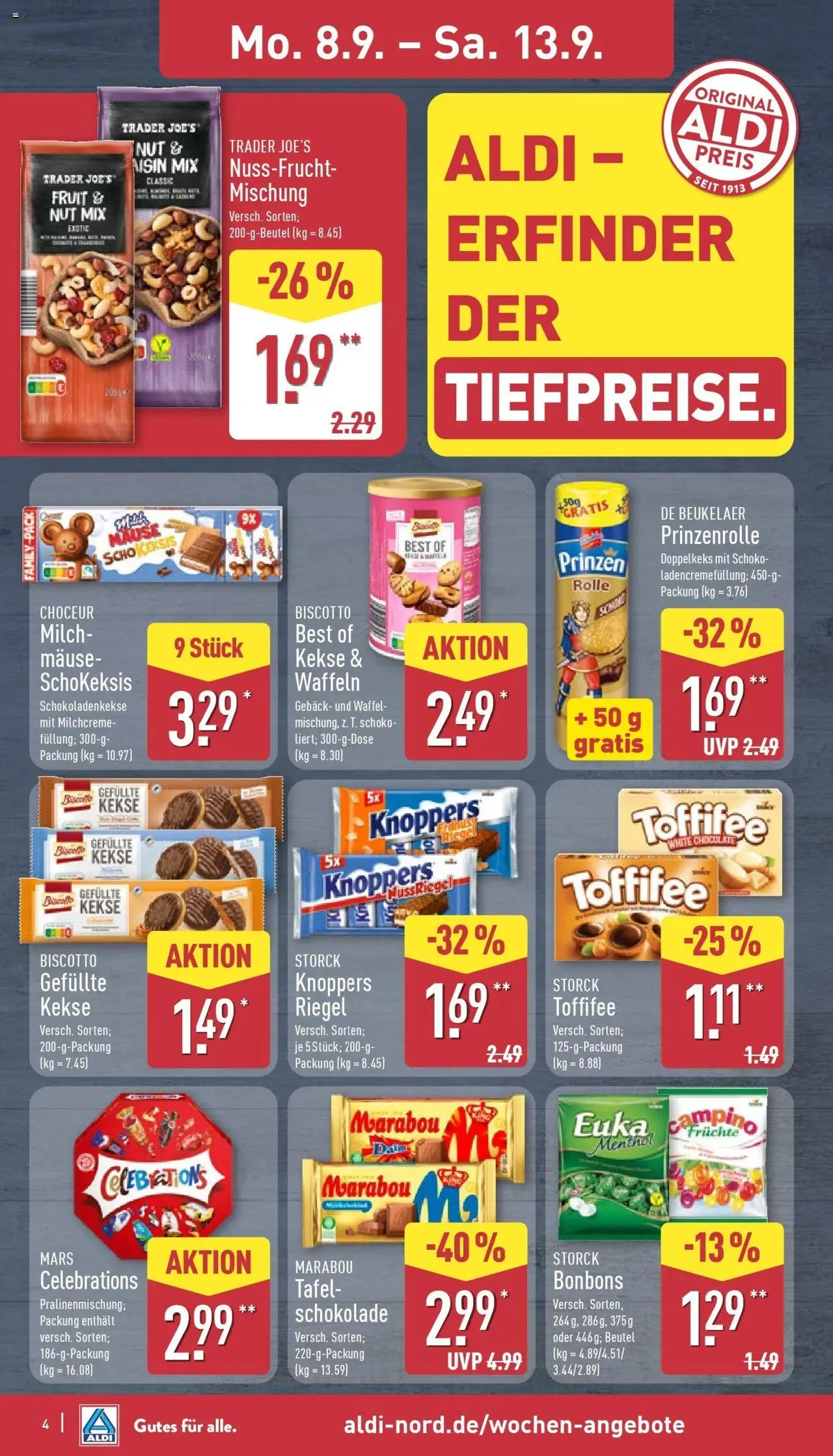 Aldi Prospekt Hildburghausen – gültig ab 07.09.2025 | Seite: 8 | Produkte: Milch, Mars, Toffifee, Knoppers