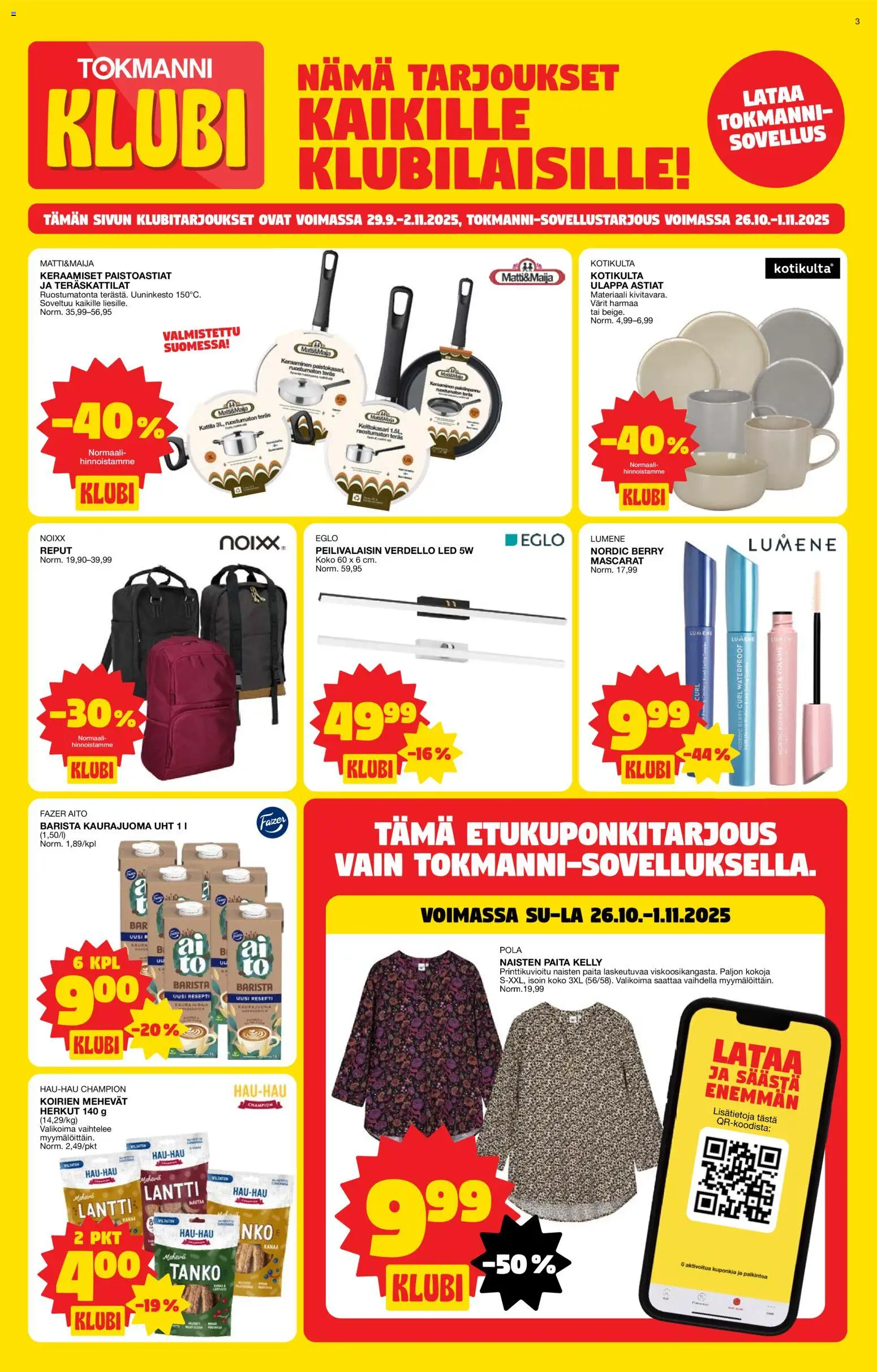 Tokmanni tarjoukset – voimassa 27.10.2025 alkaen | Sivu: 3 | Tuotteet: Kattila, Kaurajuoma, Paita
