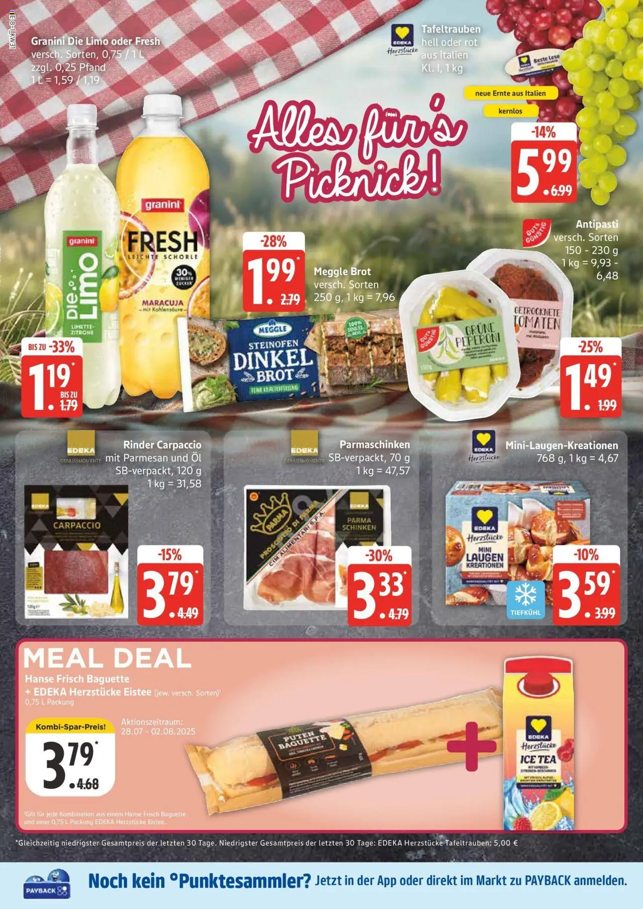Edeka prospekt Großenwiehe	 - gültig ab dem 27.07.2025 | Seite: 12 | Produkte: Baguette, Granini die limo, Brot, Schinken