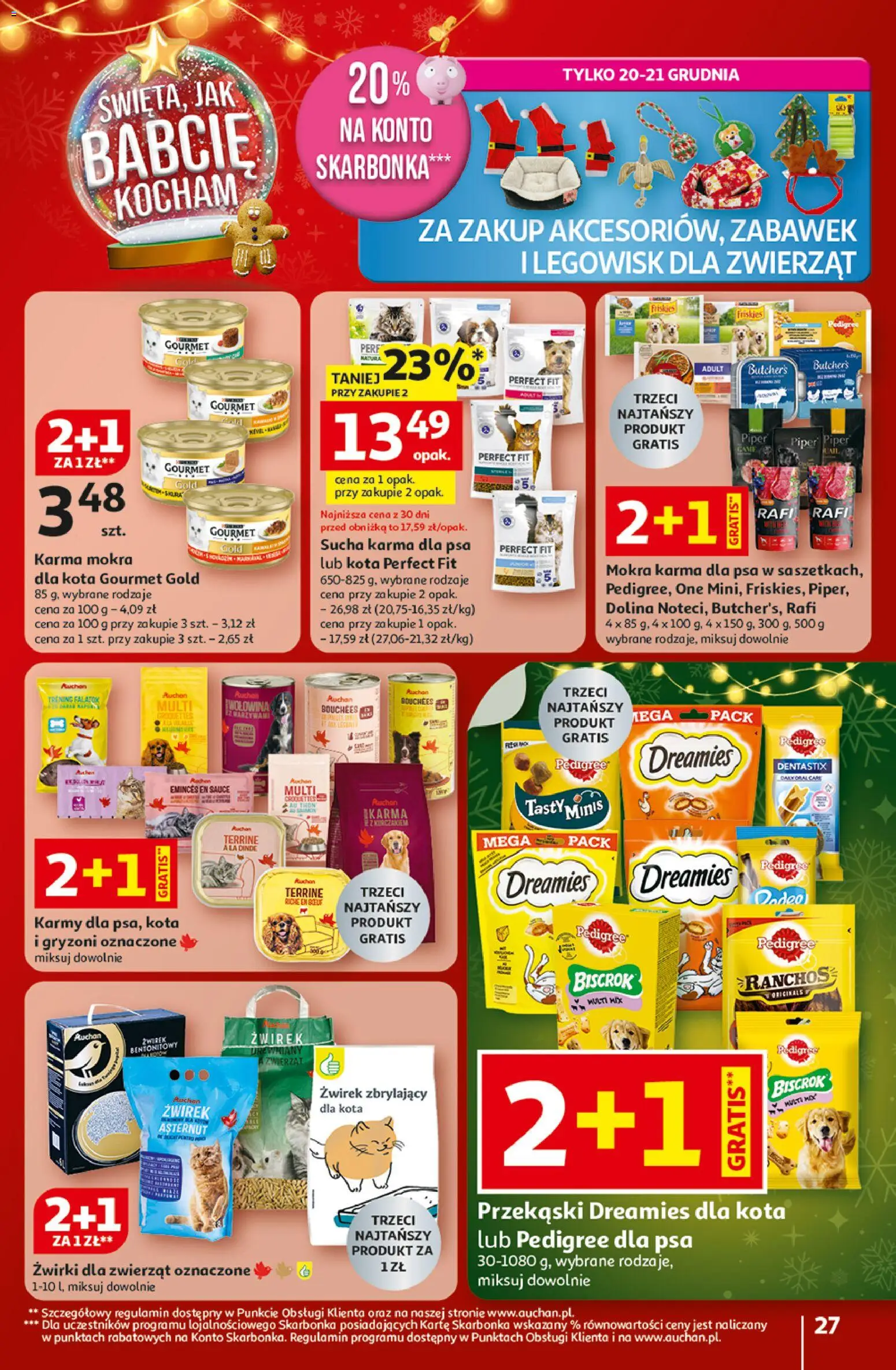 Auchan Gazetka - Święta jak babcię kocham Hipermarket od 18.12.2025 | Strona: 27 | Produkty: Żwirek dla kota, Pedigree, Sucha karma dla psa, Wołowina