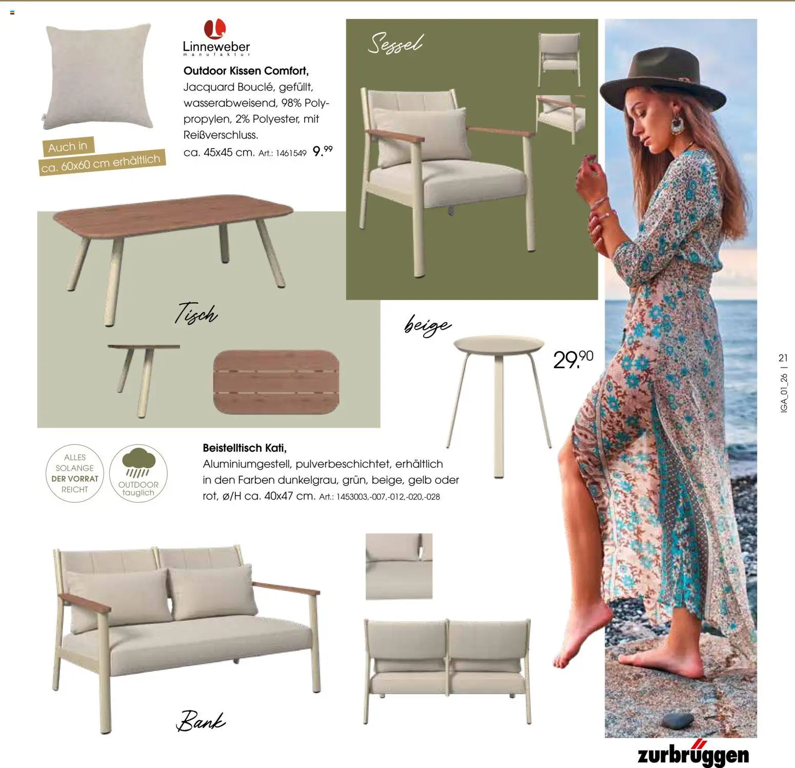Zurbrüggen Sommer 2026 – gültig ab 19.03.2026 | Seite: 21 | Produkte: Beistelltisch, Kissen, Sessel, Tisch