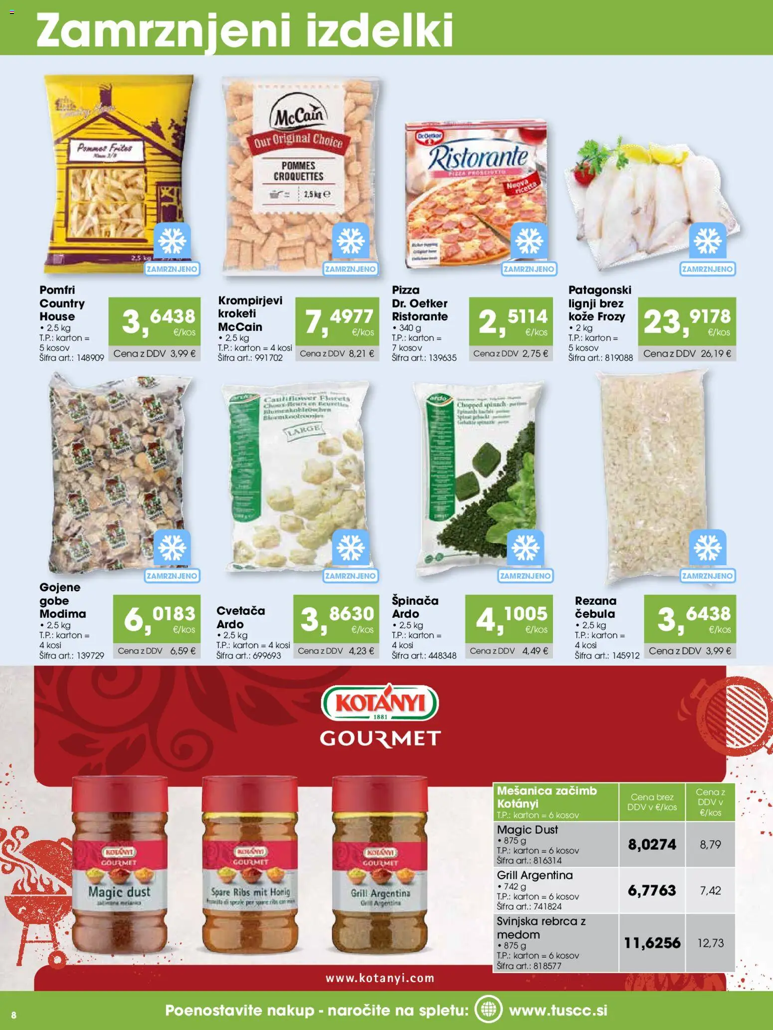 Novi Tuš katalog ponudbe – veljaven od 07.04.2026 | Stran: 8 | Izdelki: Lignji, Rebrca, Grill, Cebula