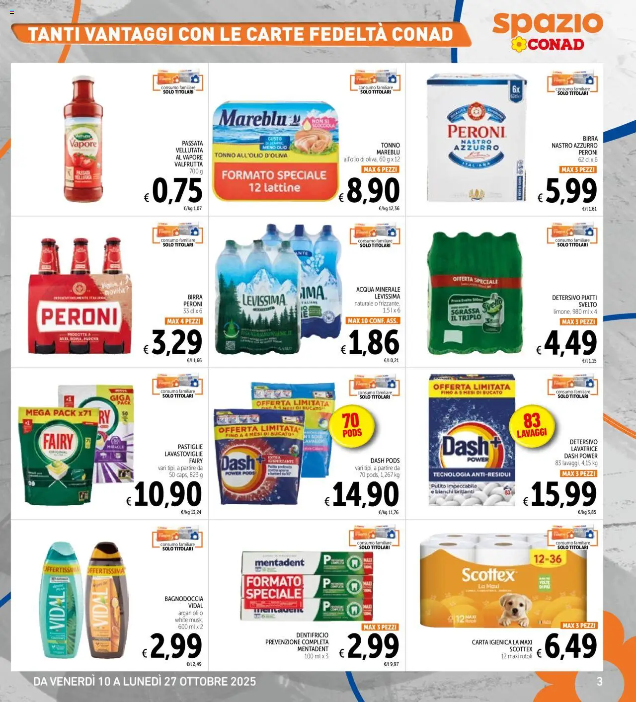Volantino Spazio Conad del 10.10.2025 | Pagina: 3 | Prodotti: Acqua, Lavatrice, Tonno, Acqua minerale