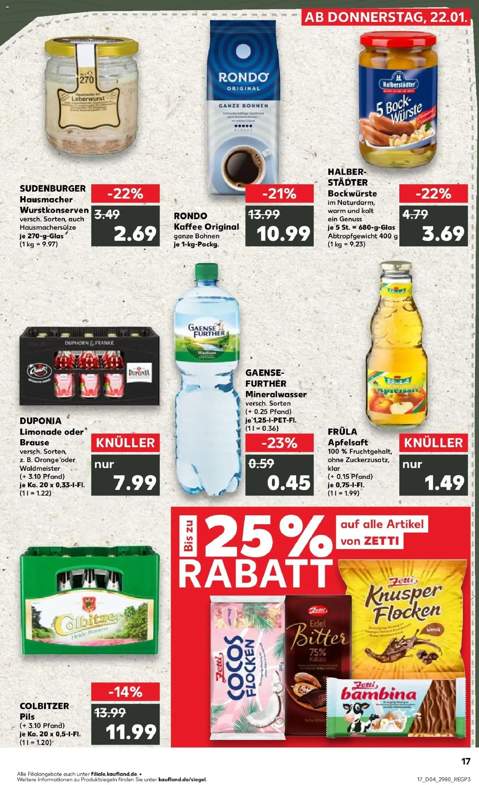 Kaufland prospekt Staßfurt	 – gültig ab 22.01.2026 | Seite: 2 | Produkte: Bockwurst, Pils, Apfelsaft, Mineralwasser