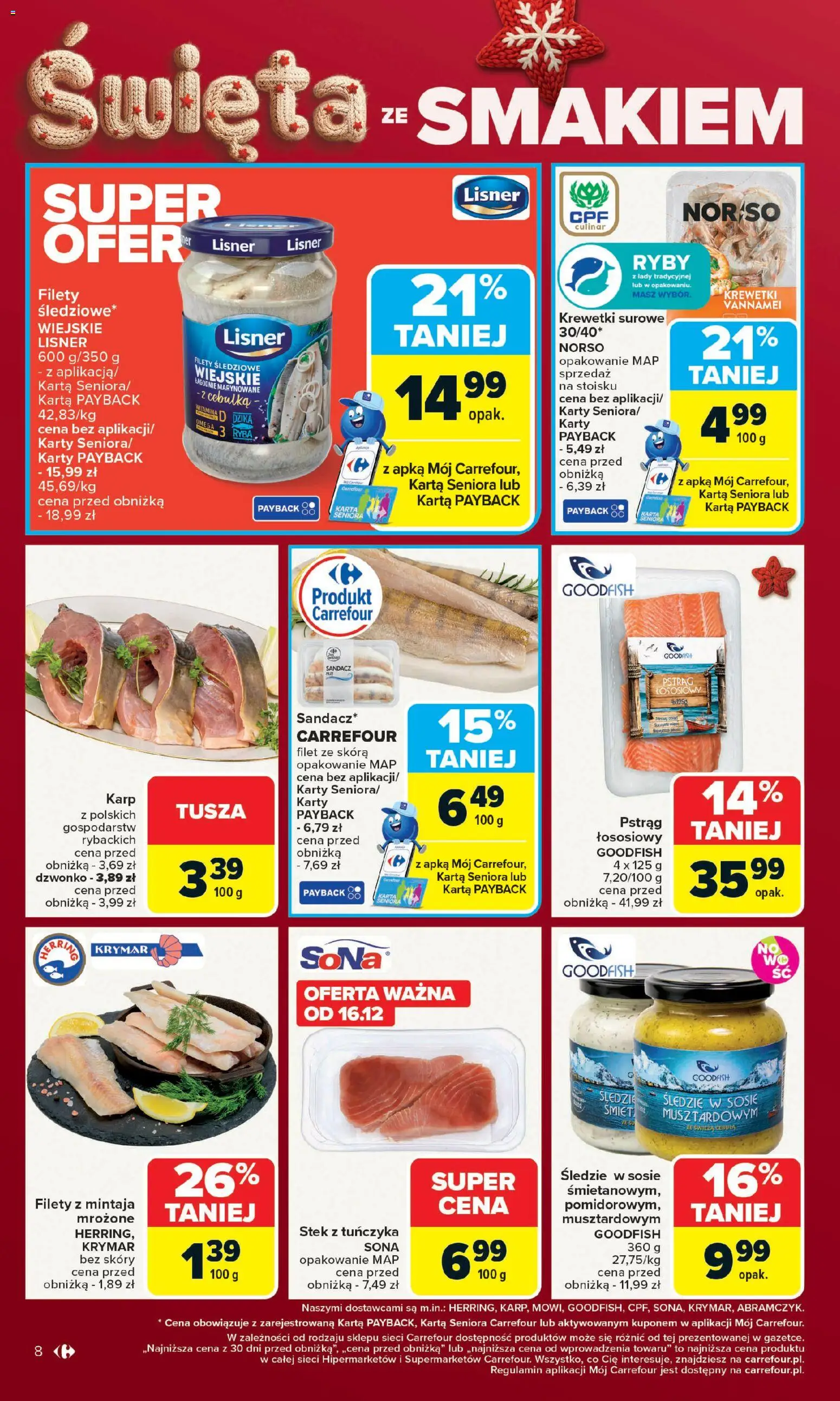 Carrefour Gazetka od 15.12.2025 | Strona: 12 | Produkty: Karta, Stek z tuńczyka, Karp, Pstrąg