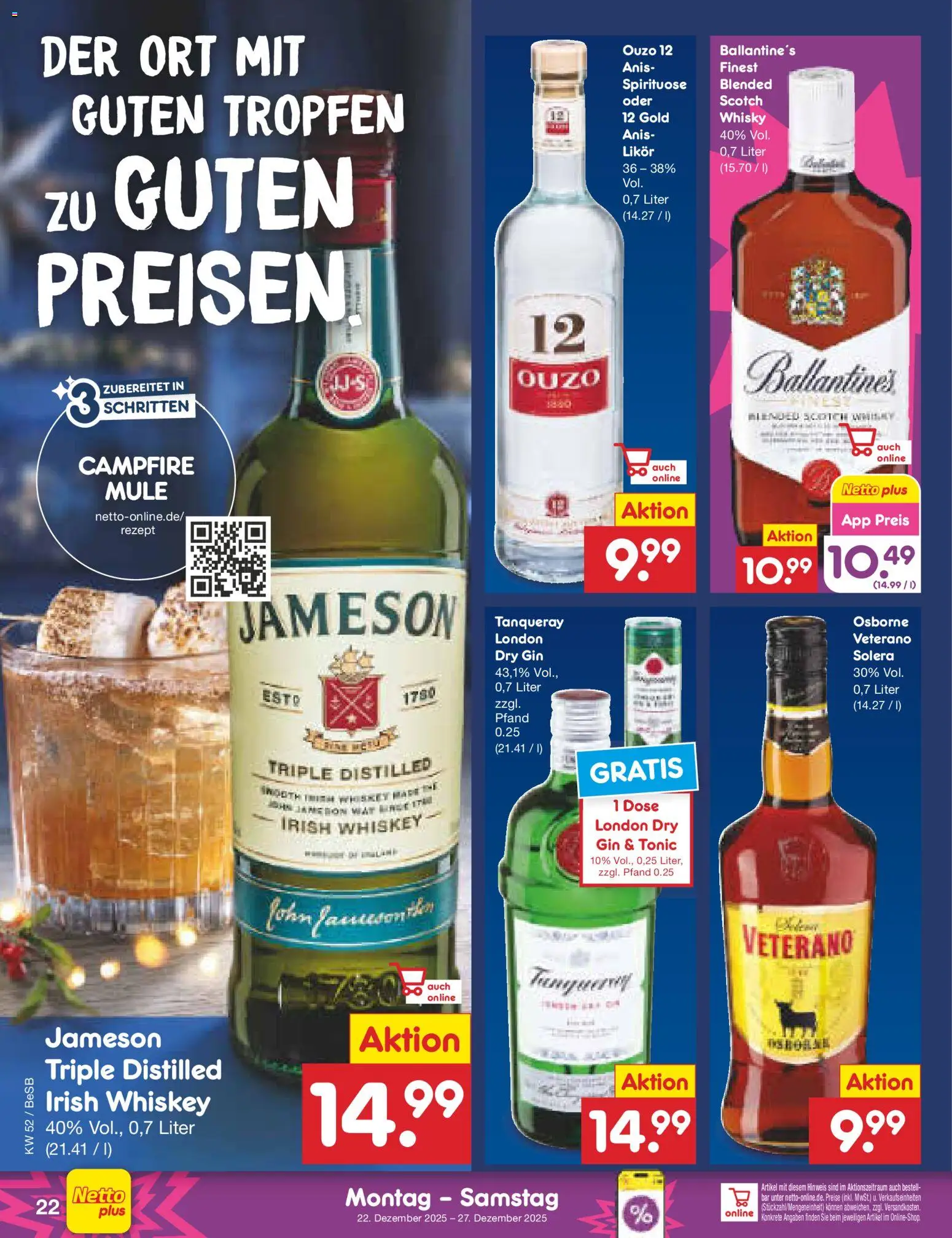 Netto Marken-Discount Prospekt 	 – gültig ab 22.12.2025 | Seite: 22 | Produkte: Ouzo 12, Osborne, Likör, Whiskey