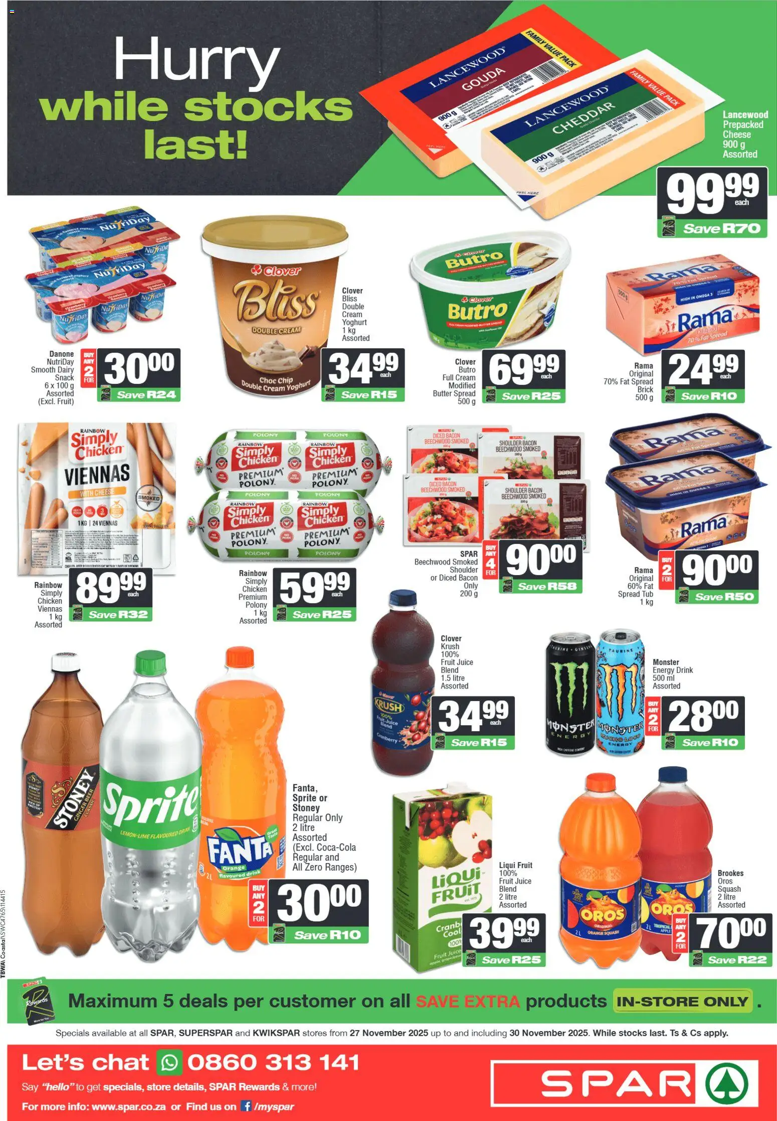 New Spar catalogue – valid from 27.11.2025 | Page: 3 | Products: Yoghurt, Squash, Fanta, Stoney