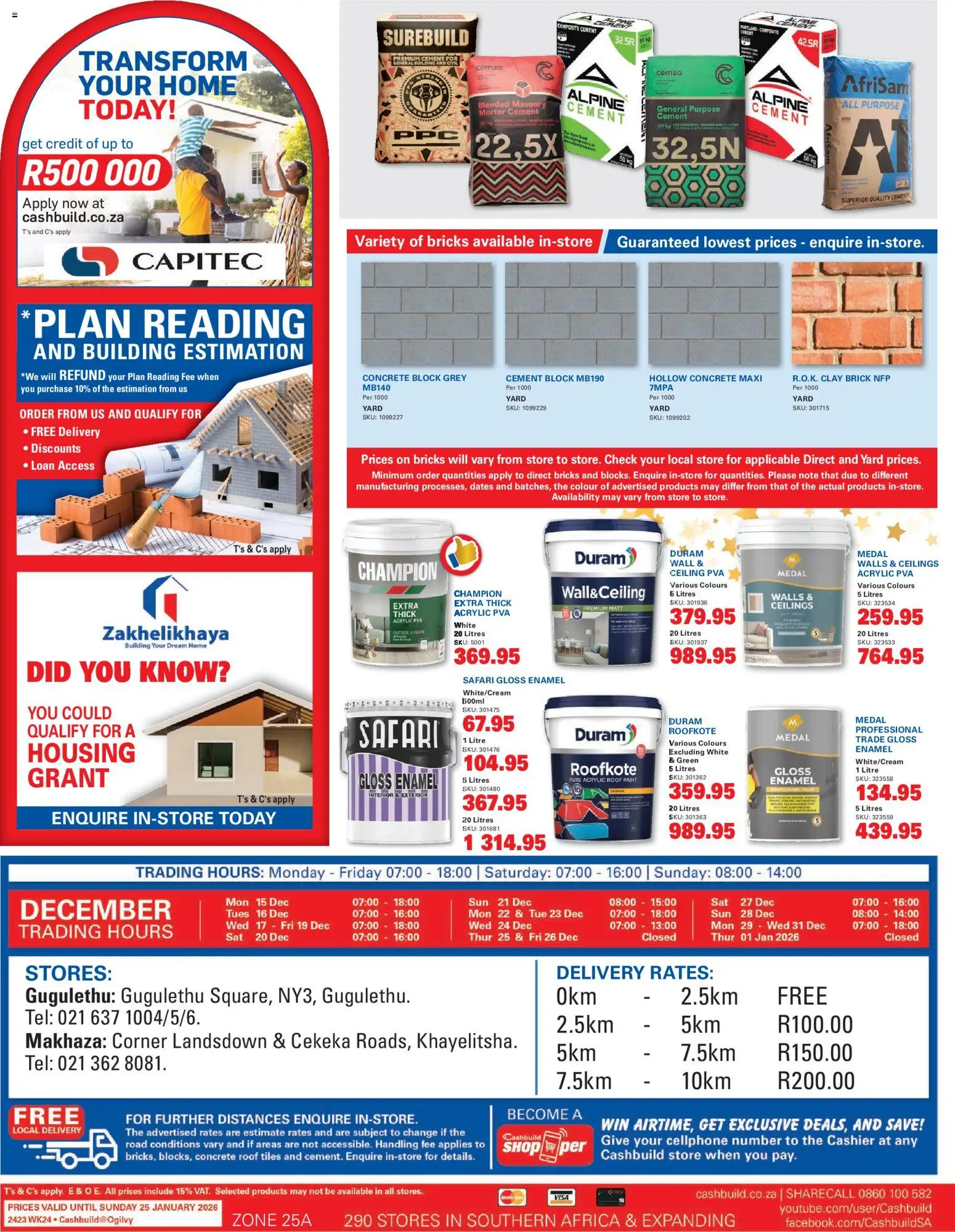 New Cashbuild catalogue – valid from 08.12.2025 | Page: 4 | Products: Dates, Enamel, Cement, Clay