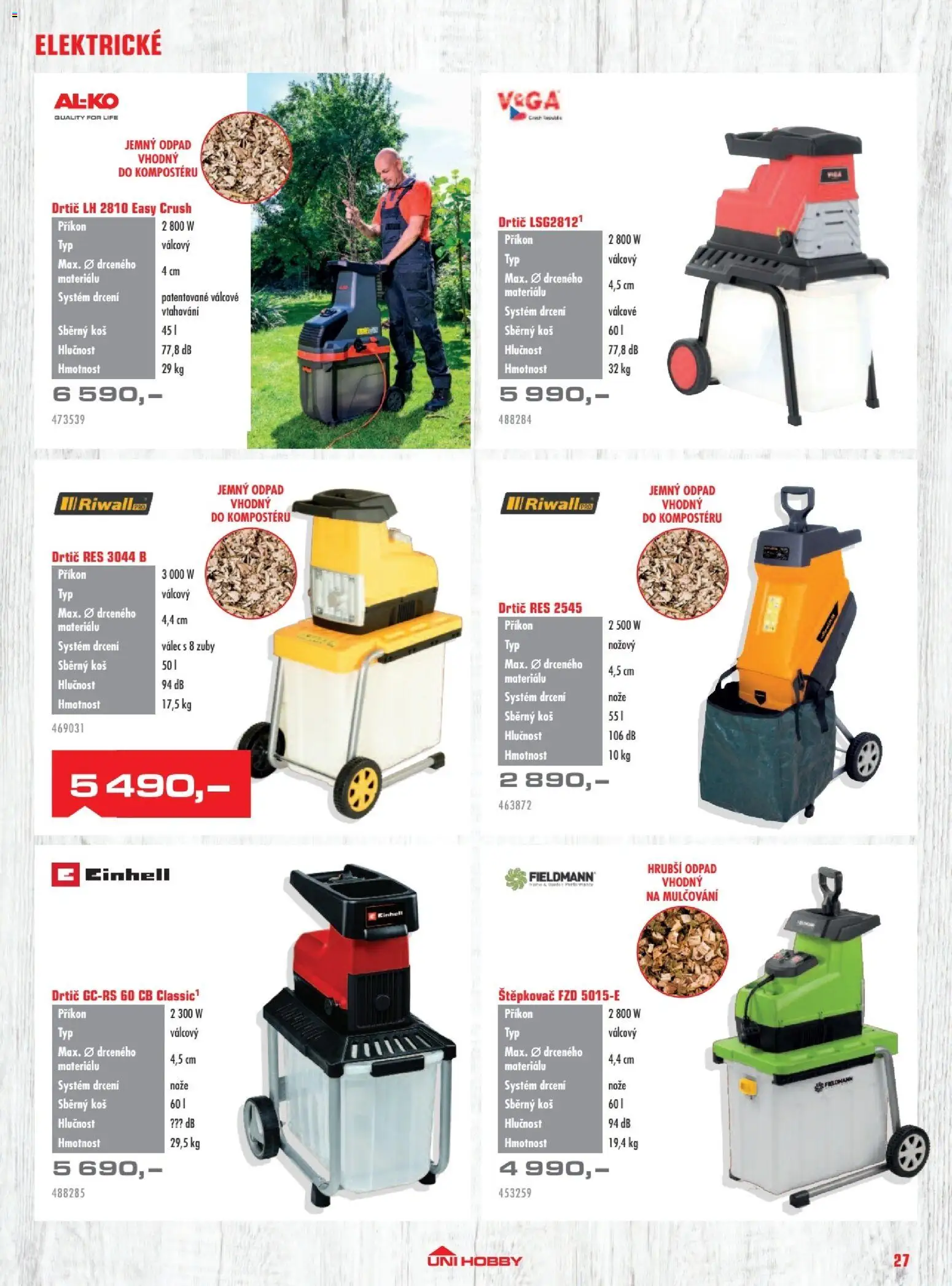 Uni Hobby katalog - Zahradní technika 2026 od 13.03.2026 | Strana: 27 | Produkty: Nože, Drtič, Koš