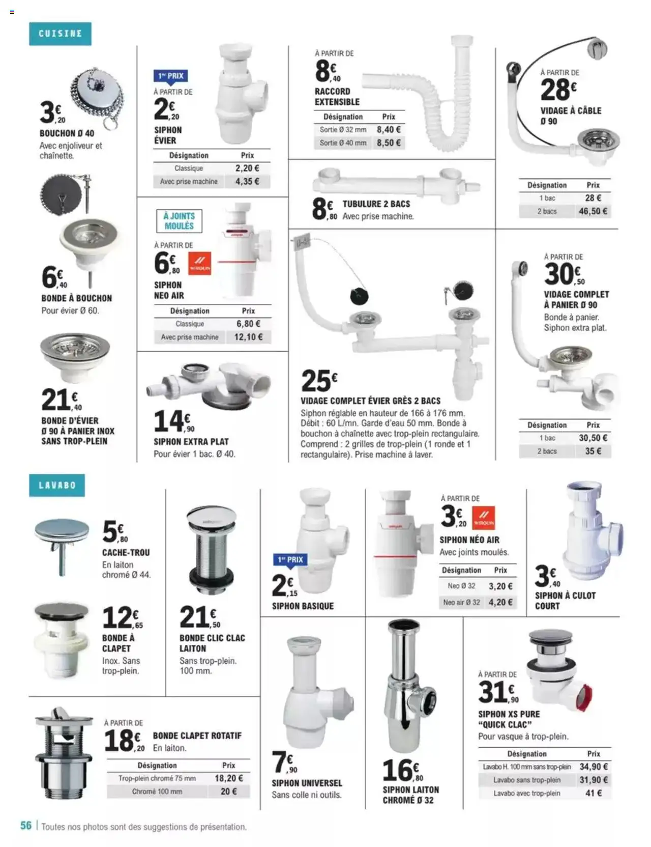  | Page: 56 | Produits: Câble, Prise, Lavabo, Colle