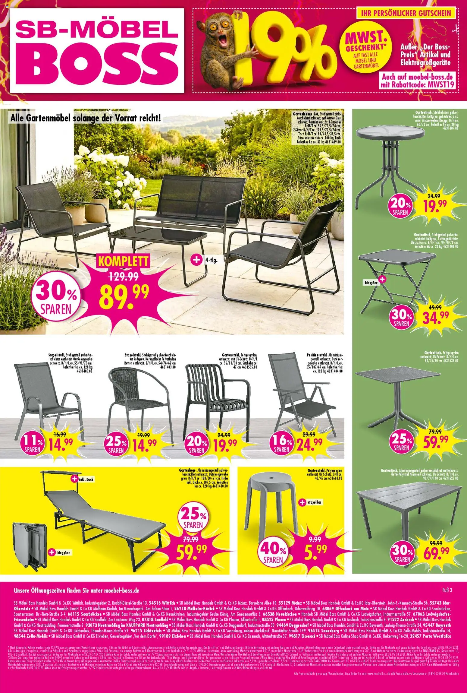 SB Möbel Boss Prospekt Neunkirchen – gültig ab 28.03.2026 | Seite: 4 | Produkte: Käse, Tisch, Gartenmöbel, Wasser