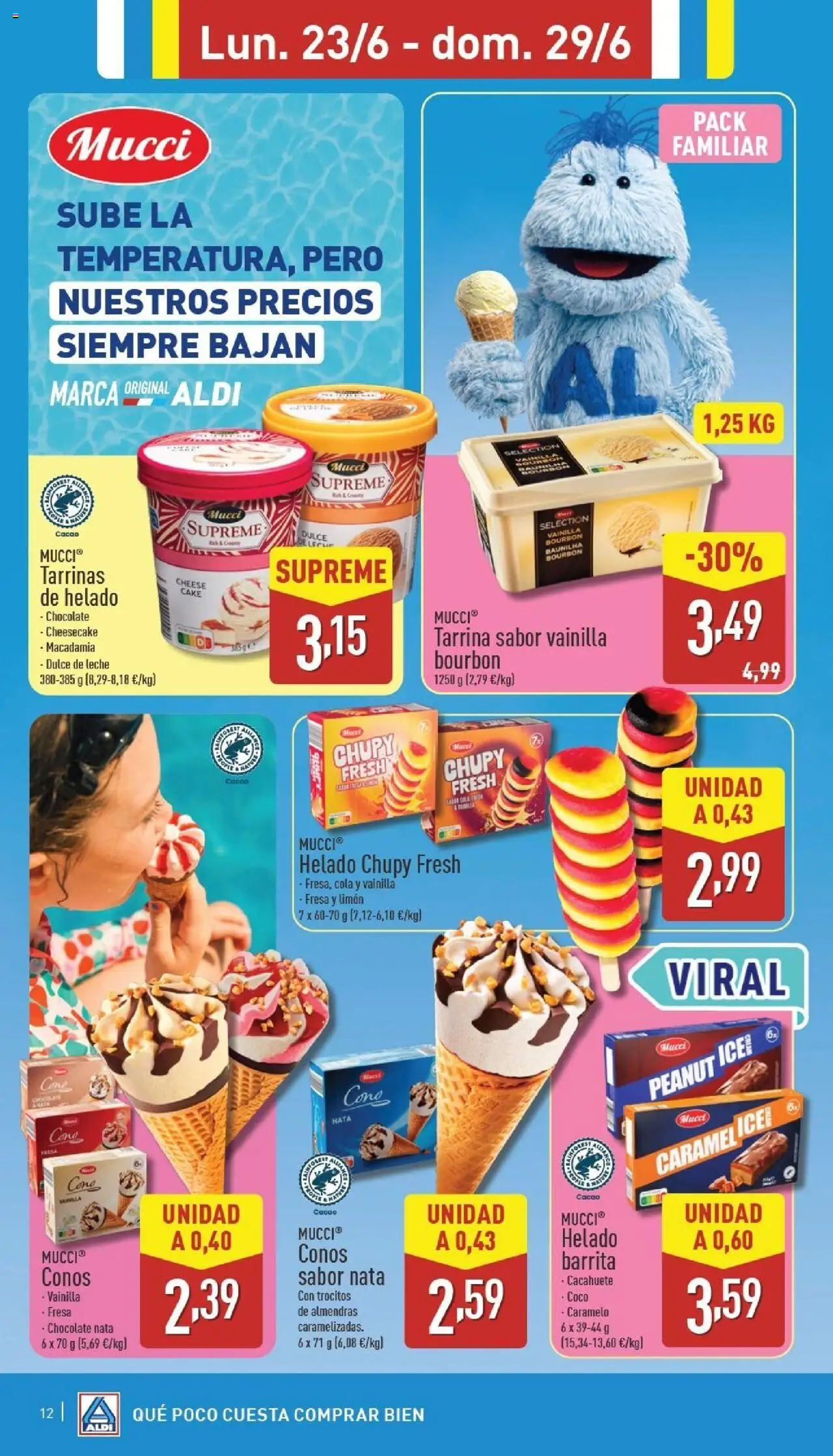 Aldi folleto Canarias │ válido desde el 23.06.2025 | Página: 12 | Productos: Leche, Chocolate, Τυρόπιτα, Helado