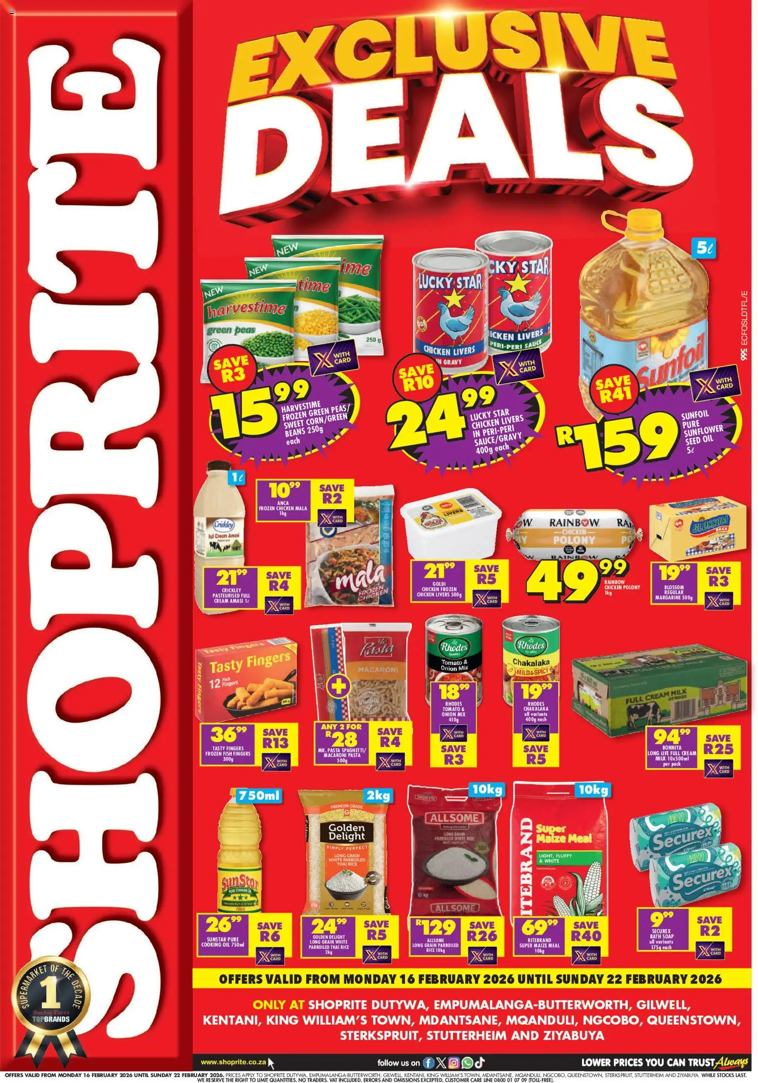 New Shoprite catalogue – valid from 16.02.2026 | Page: 1 | Products: Milk, Wine, Soap, Sauce