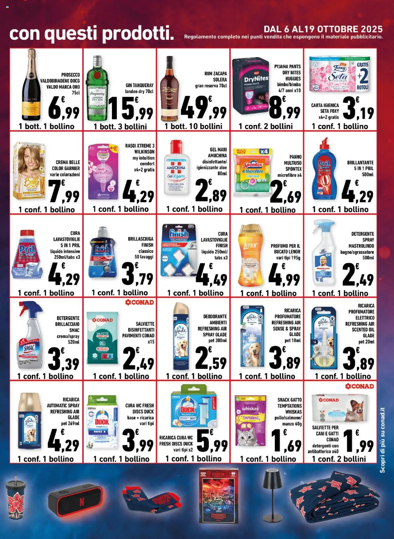 Volantino Conad del 09.10.2025 | Pagina: 15 | Prodotti: Carta igienica, Detergente, Rum, Lavastoviglie