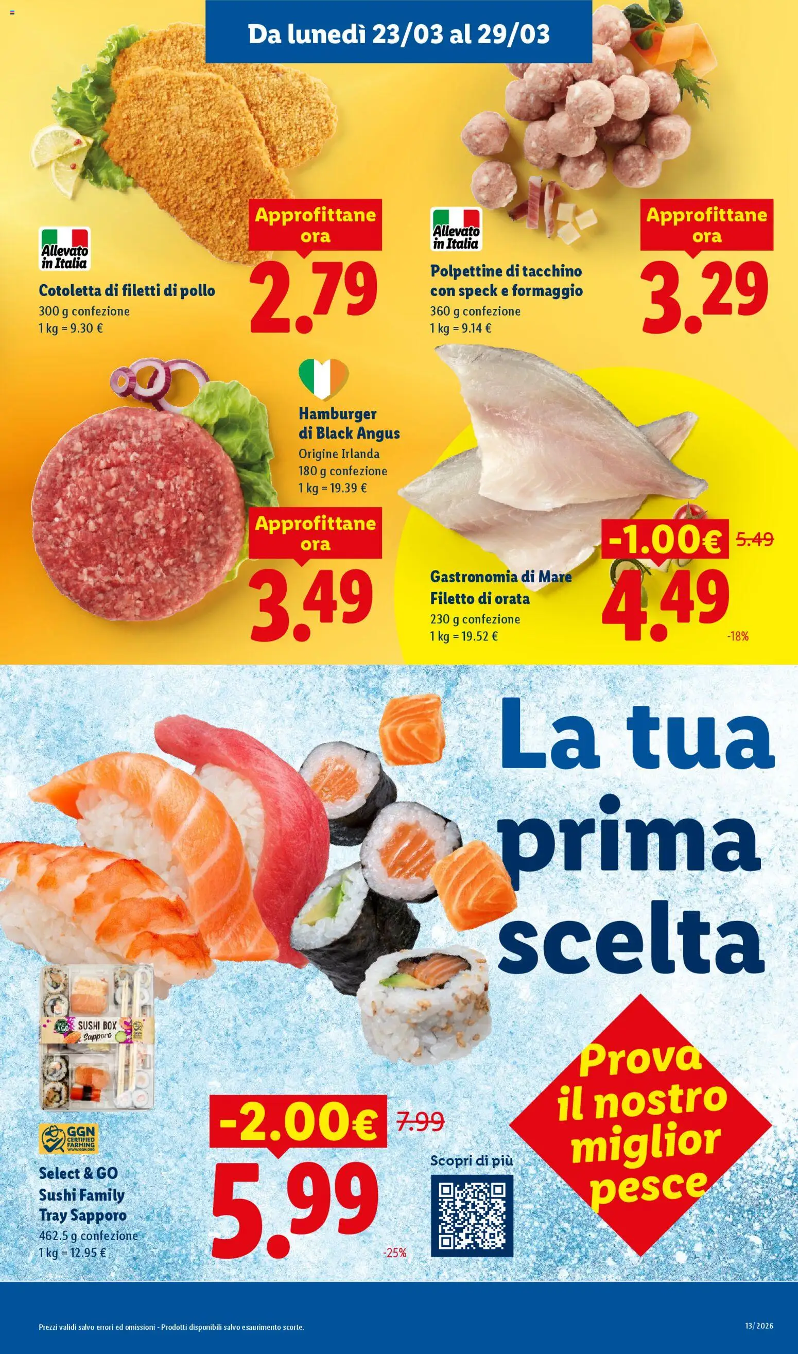 Volantino Lidl del 23.03.2026 | Pagina: 7 | Prodotti: Pollo, Pesce, Formaggio, Sushi