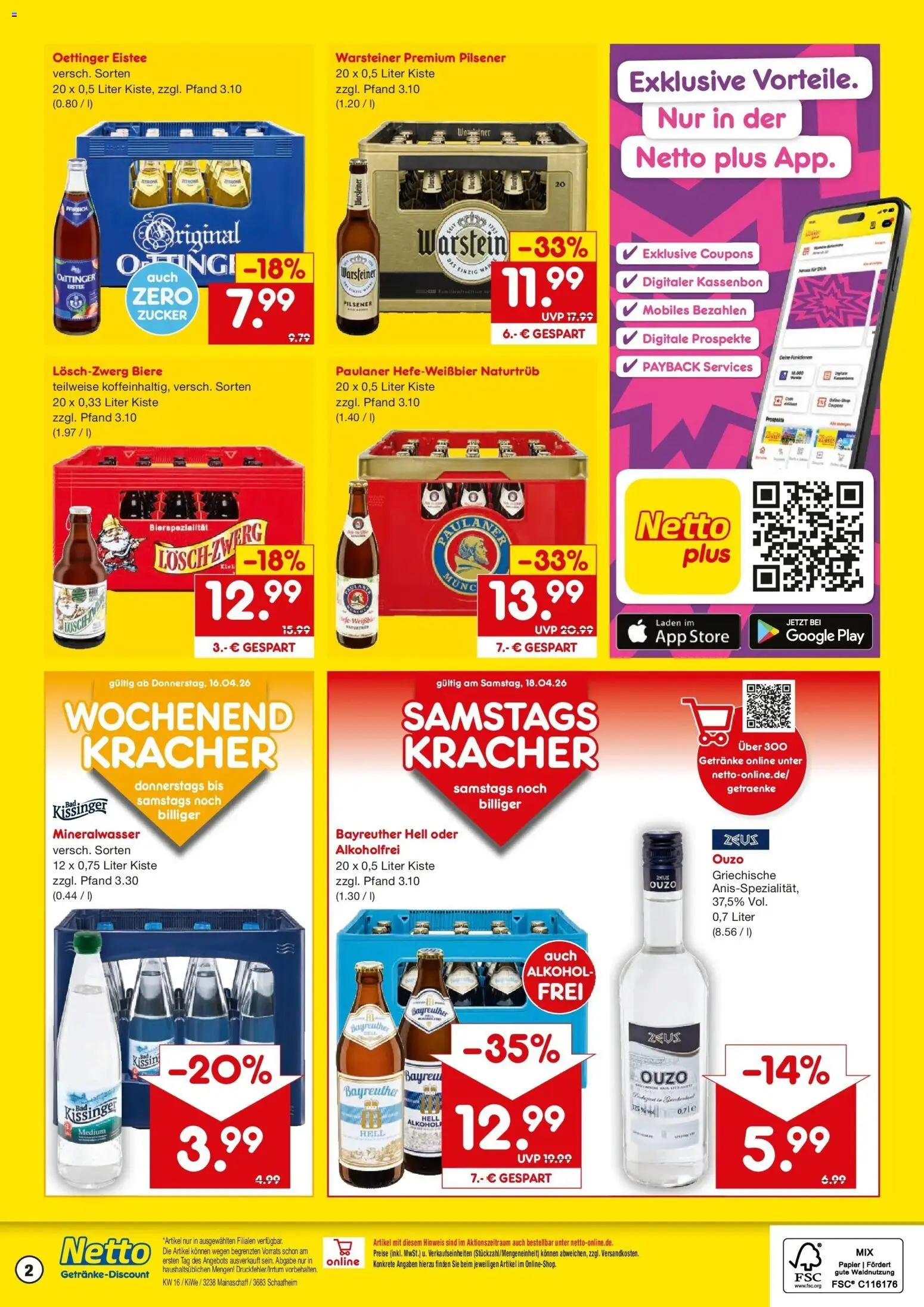 Netto Marken-Discount Prospekt Mainaschaff	 – gültig ab 13.04.2026 | Seite: 2 | Produkte: Ouzo, Zucker, Warsteiner, Paulaner