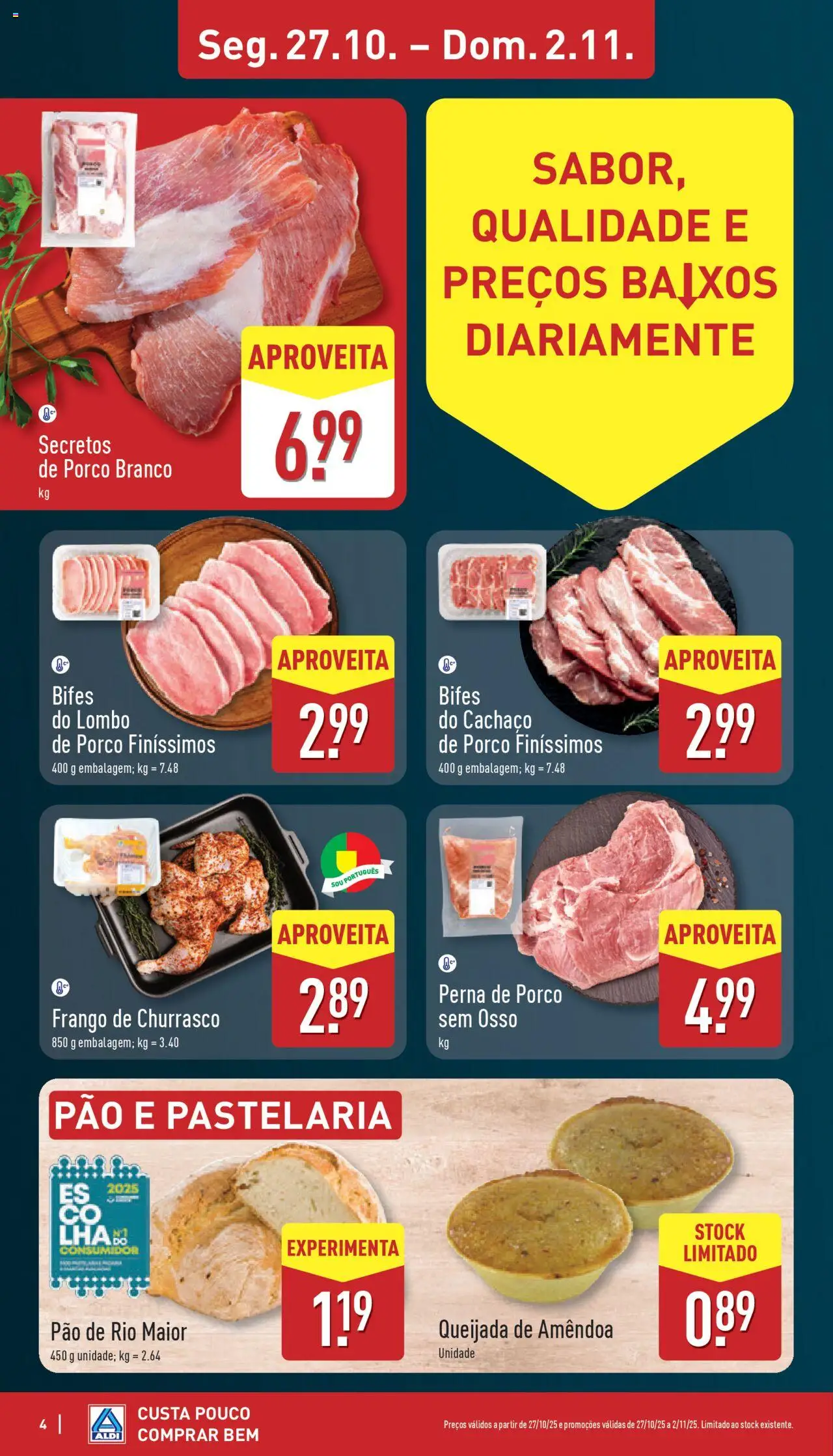 Aldi folheto │ válido de 27.10.2025 | Página: 4 | Produtos: Frango, Lombo, Pão