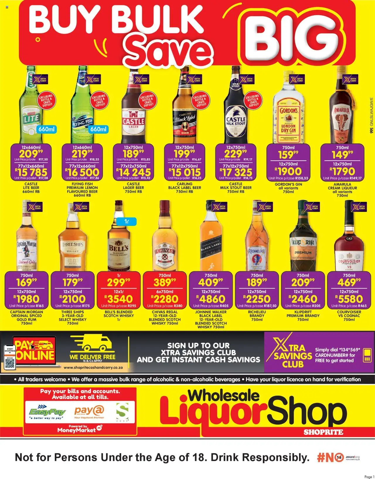Shoprite Wholesale LiquorShop Deals Selected Stores │ valid from 21.07.2025 | Page: 1 | Products: Crate, Brandy, Milk, Cream