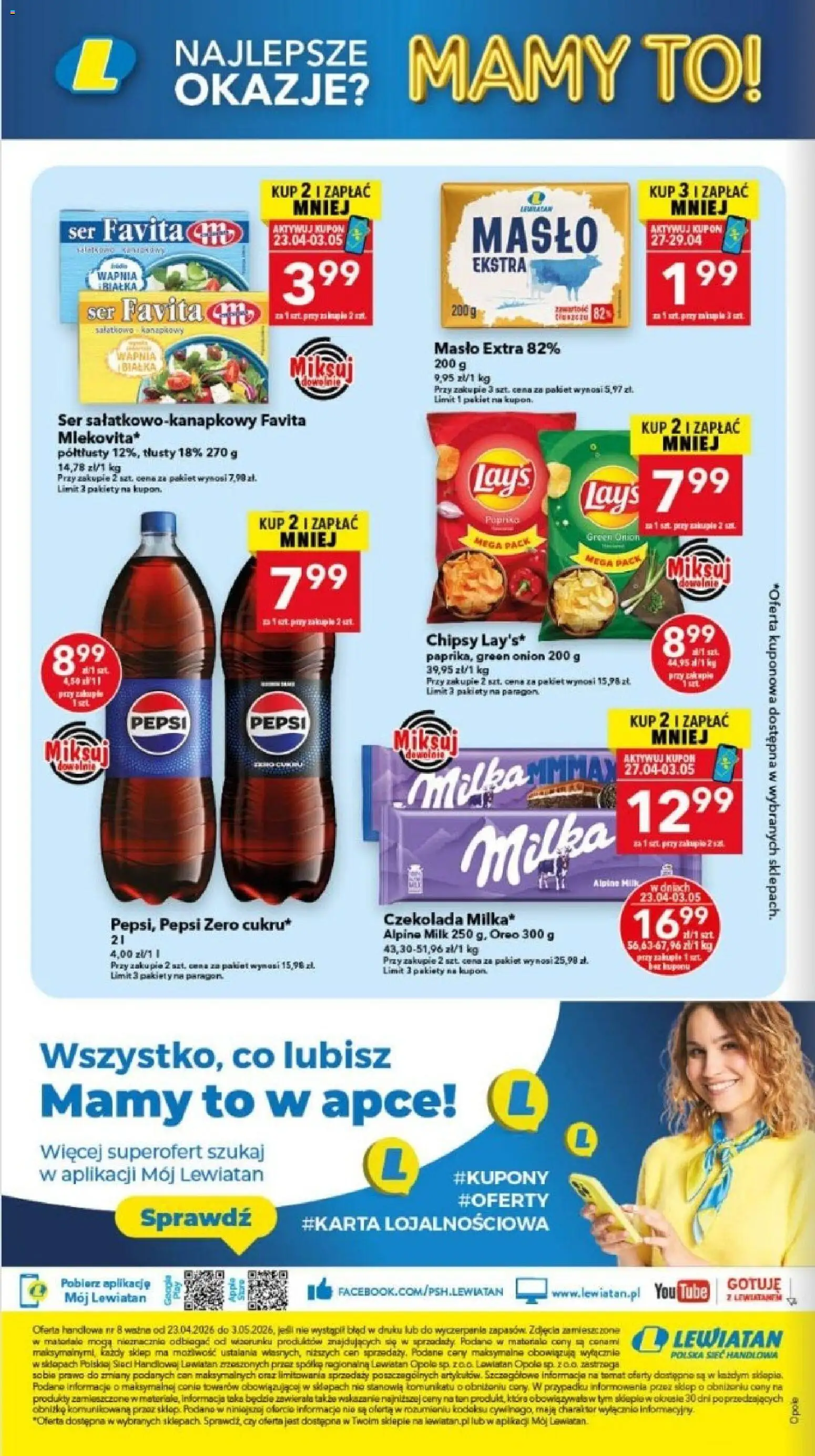 Lewiatan gazetka - Legnica od 23.04.2026 | Strona: 15 | Produkty: Ser favita, Milka, Masło, Ser