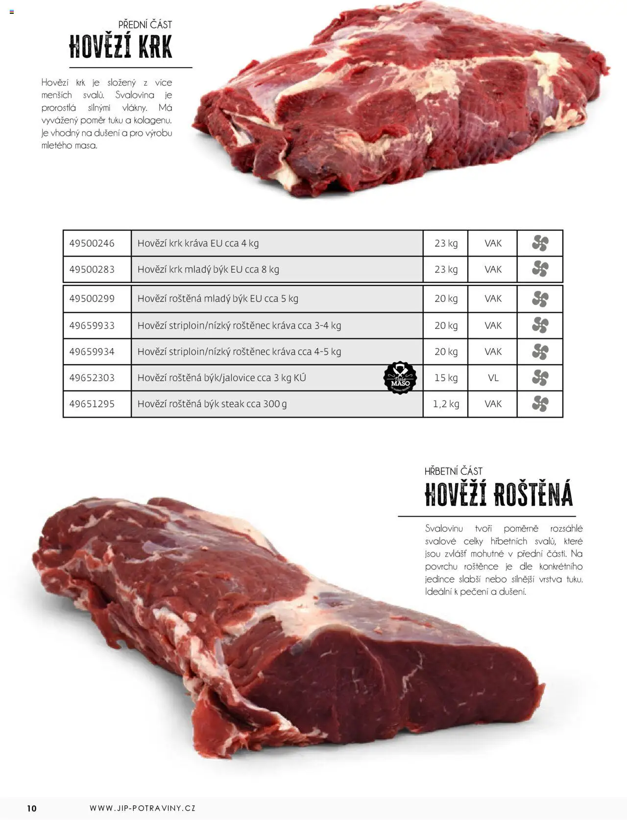 Jip katalalog - Maso 2025 od 01.01.2025 | Strana: 10 | Produkty: Hovězí, Hovězí roštěná, Steak, Maso