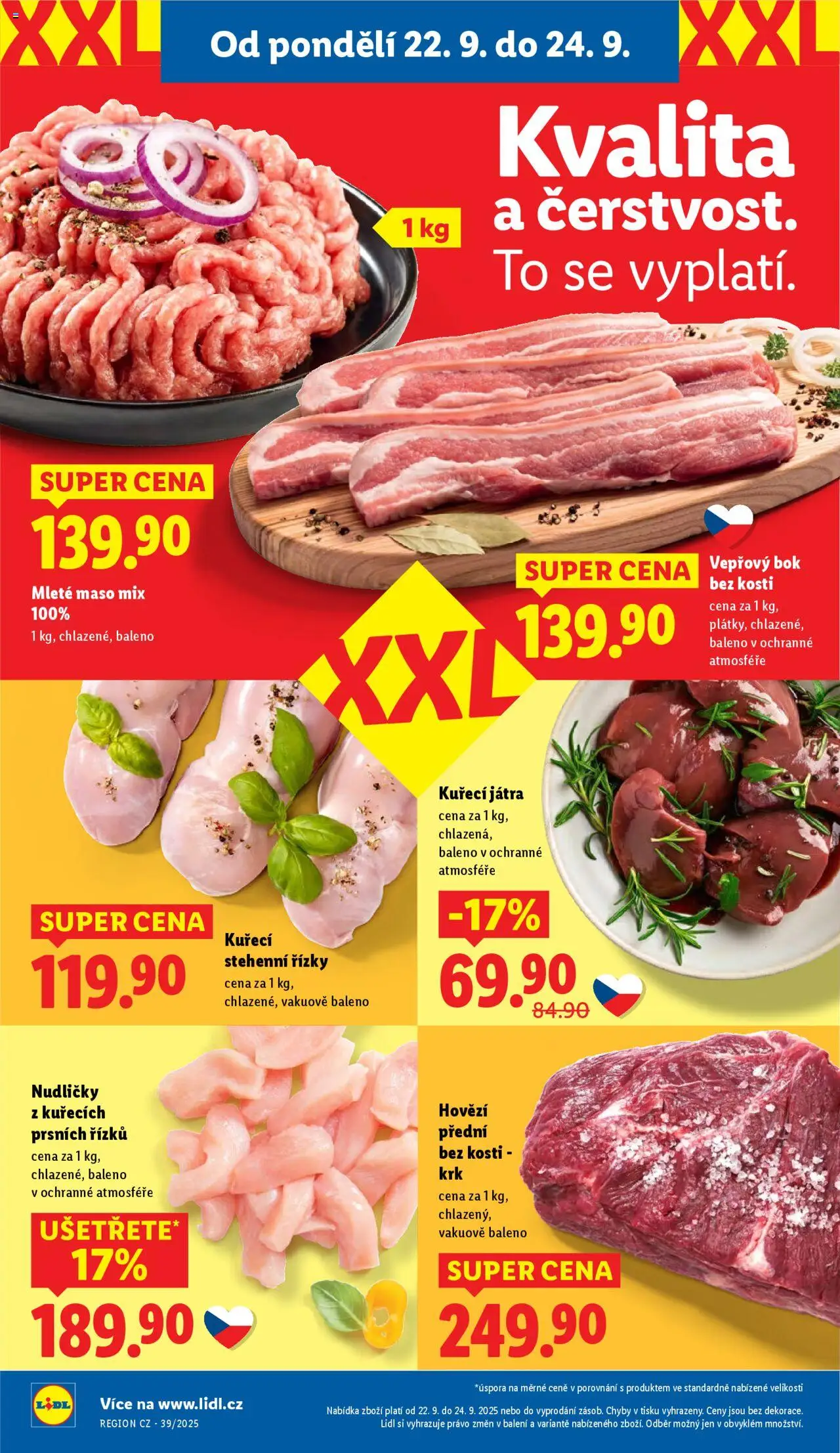 Lidl leták od 22.09.2025 | Strana: 14 | Produkty: Hovězí, Kuřecí stehenní řízky, Vepřový bok, Kuřecí Játra