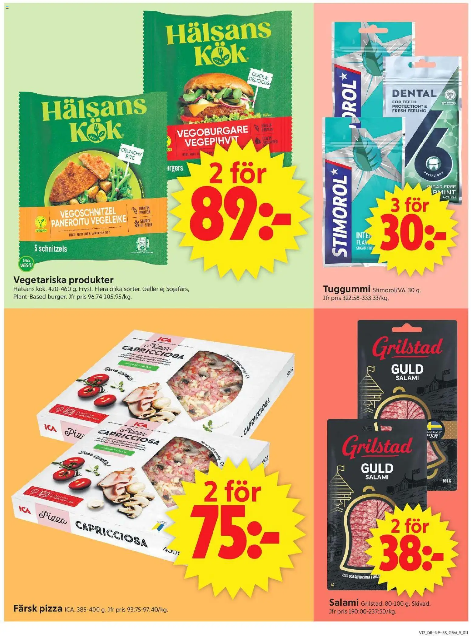 ICA Supermarket reklamblad aktuell från 20.04.2026 | Sida: 13 | Produkter: Vegoburgare, Salami, Pizza, Tuggummi