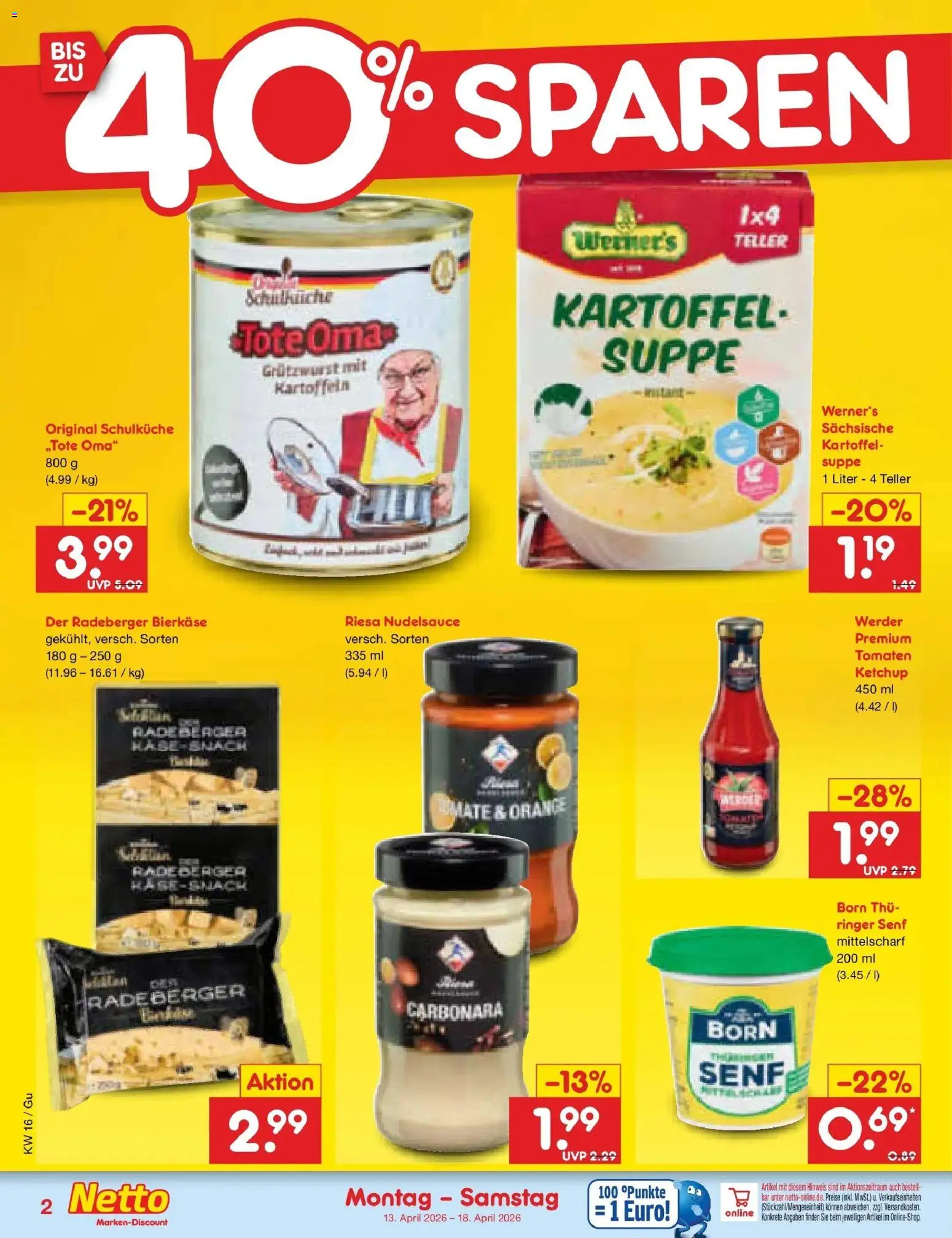 Netto Marken-Discount Prospekt Machern	 – gültig ab 13.04.2026 | Seite: 32 | Produkte: Tomaten, Kartoffeln, Ketchup