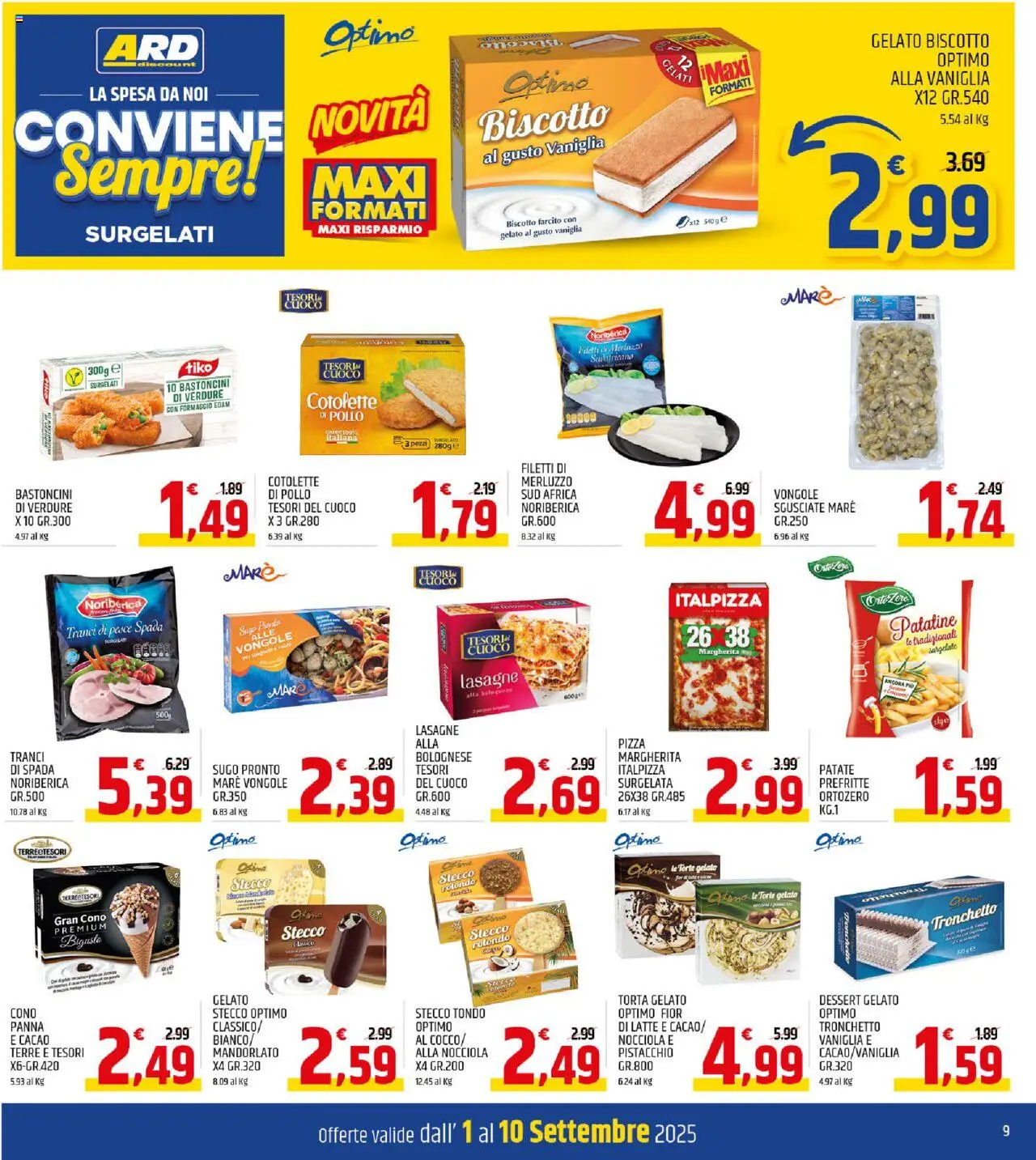 Volantino ARD Discount del 01.09.2025 | Pagina: 9 | Prodotti: Pesce, Merluzzo, Panna, Patate