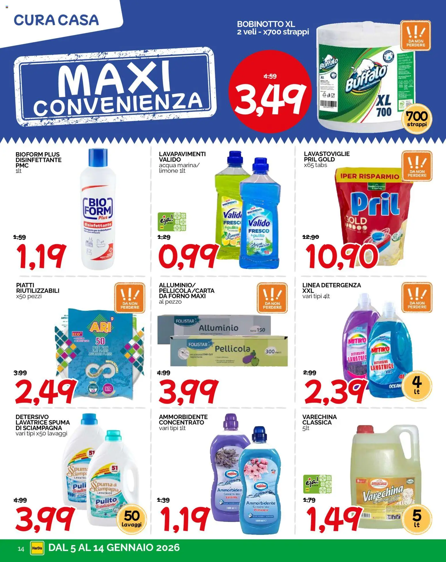 Volantino HarDis del 05.01.2026 | Pagina: 14 | Prodotti: Candeggina, Limone, Lavatrice, Lavanda