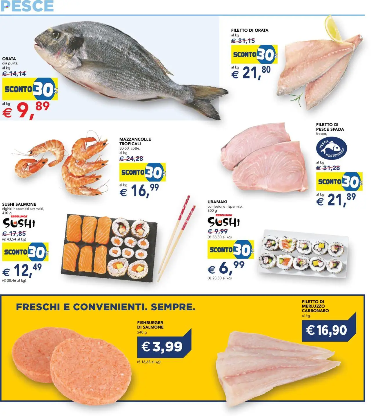 Volantino Esselunga S del 11.09.2025 | Pagina: 13 | Prodotti: Salmone, Merluzzo, Mazzancolle, Pesce spada