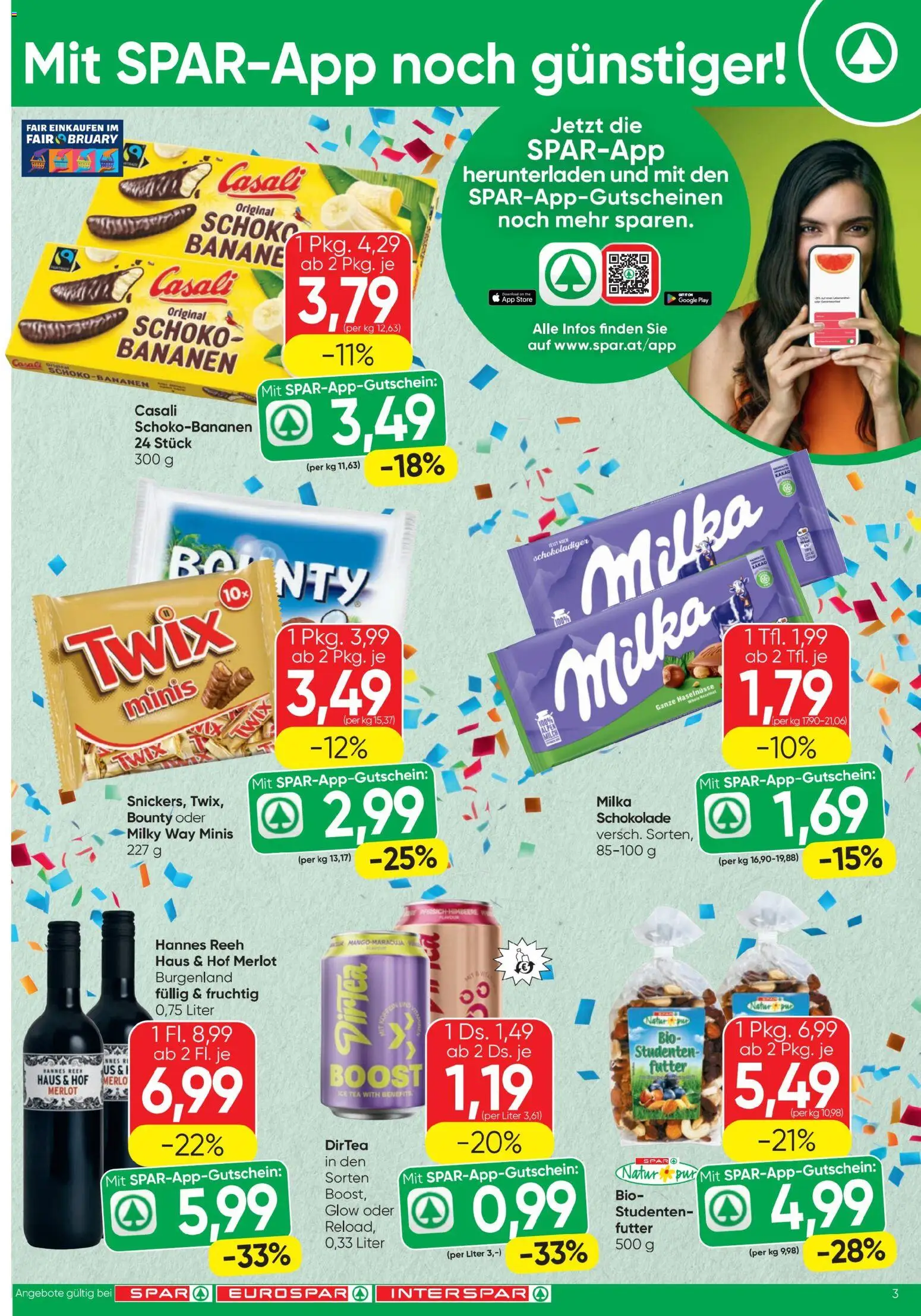 Spar Flugblatt gültig ab 12.02.2026 | Seite: 3 | Produkte: Schokolade, Bananen