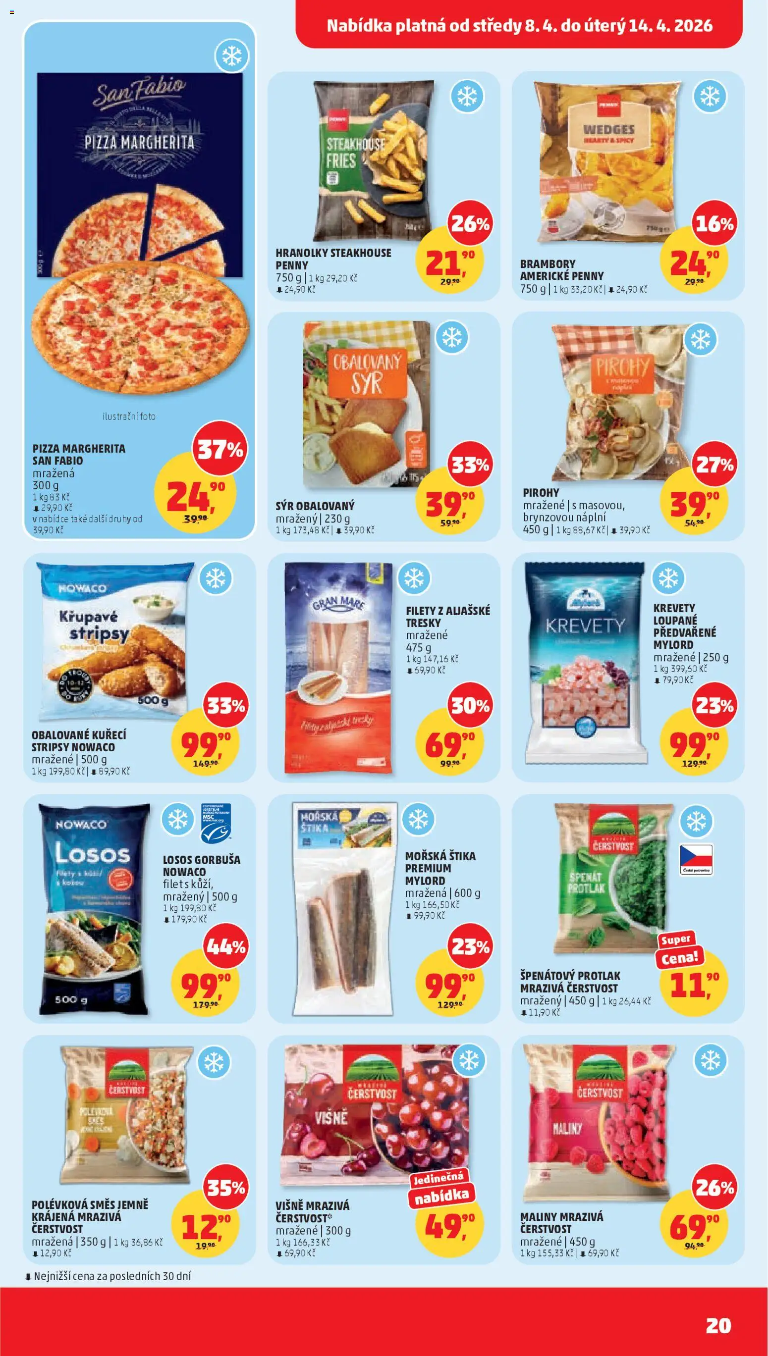Penny Market leták od 08.04.2026 | Strana: 20 | Produkty: Hranolky, Maliny, Krevety loupané mražené, Krevety