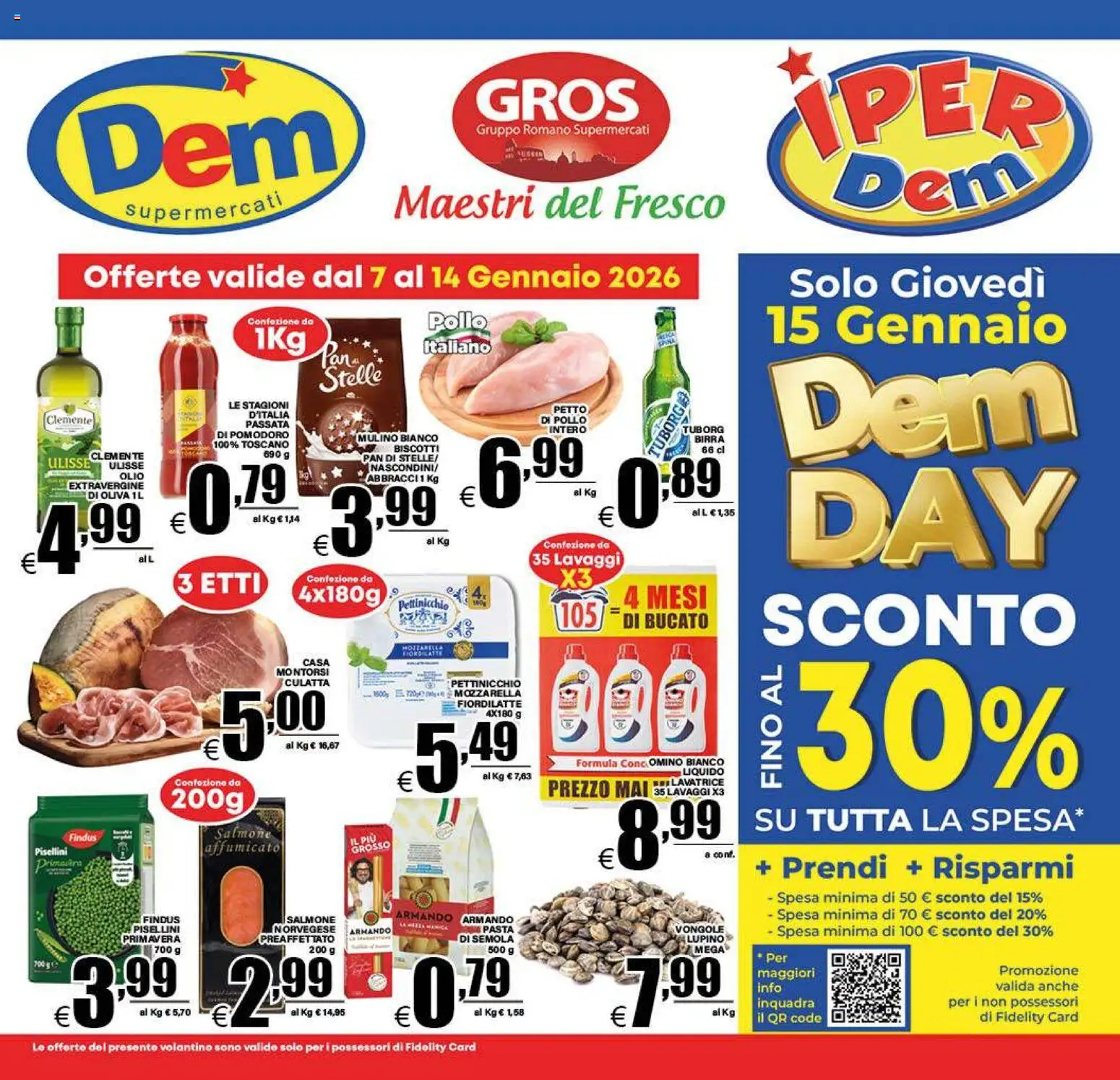 Volantino DEM del 07.01.2026 | Pagina: 1 | Prodotti: Pollo, Vongole, Olio, Pasta