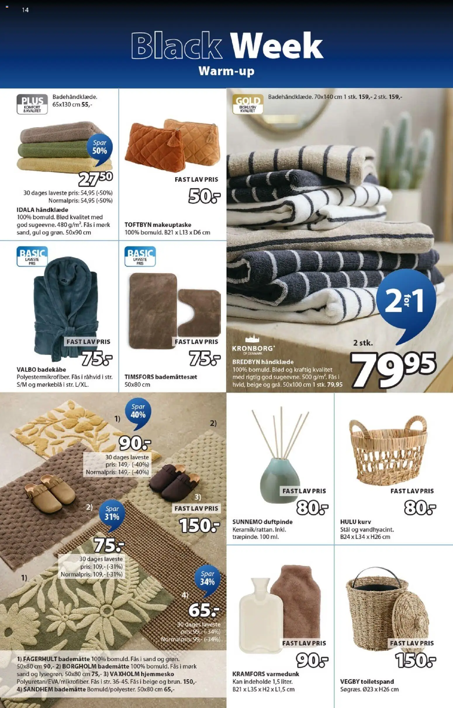 JYSK tilbudsavis – gyldig fra 14.11.2025 | Side: 14 | Produkter: Kurv, Håndklæde, Badekåbe, Bademåtte