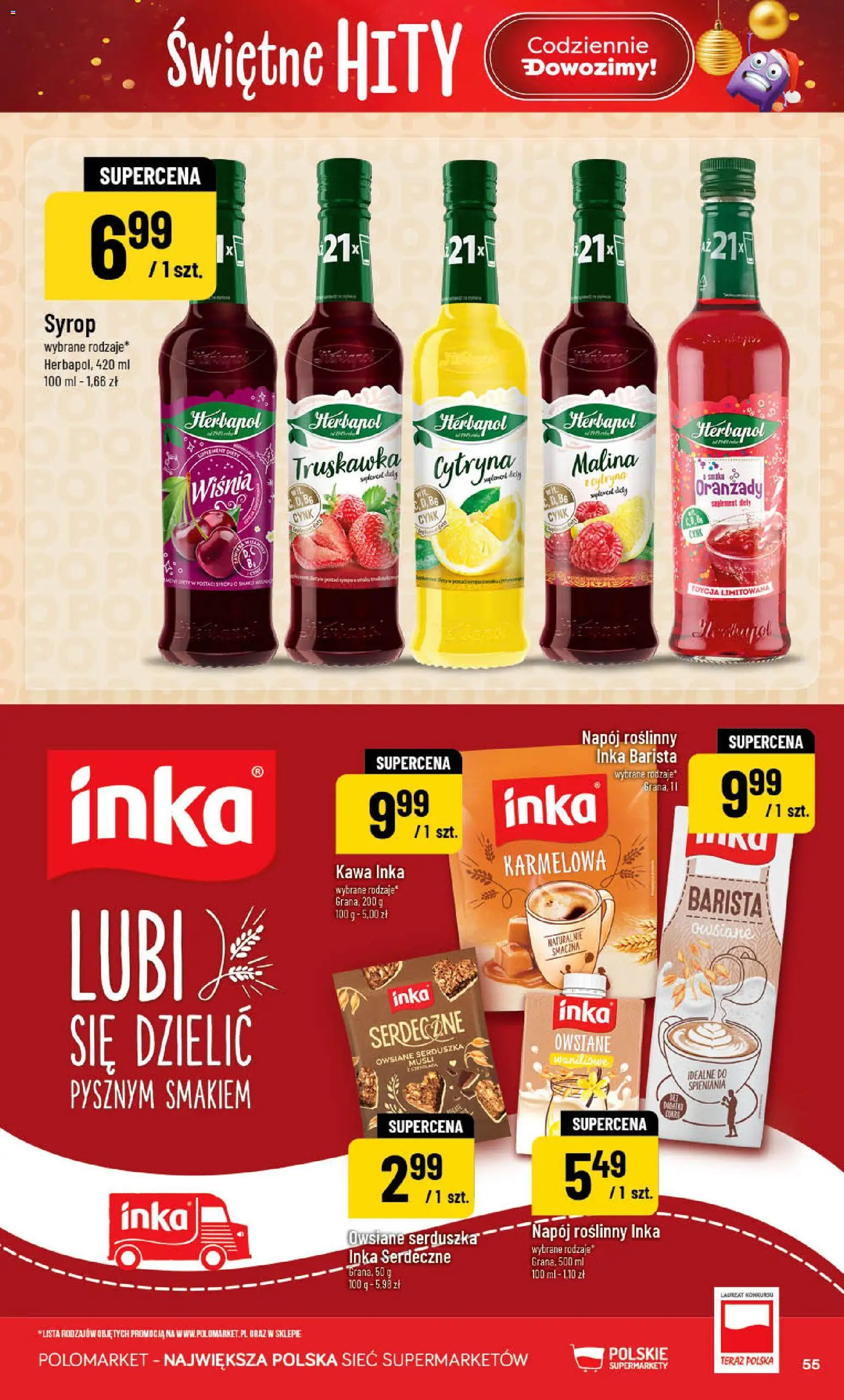 POLOmarket Gazetka od 12.11.2025 | Strona: 55 | Produkty: Cytryna, Syrop, Malina, Kawa inka
