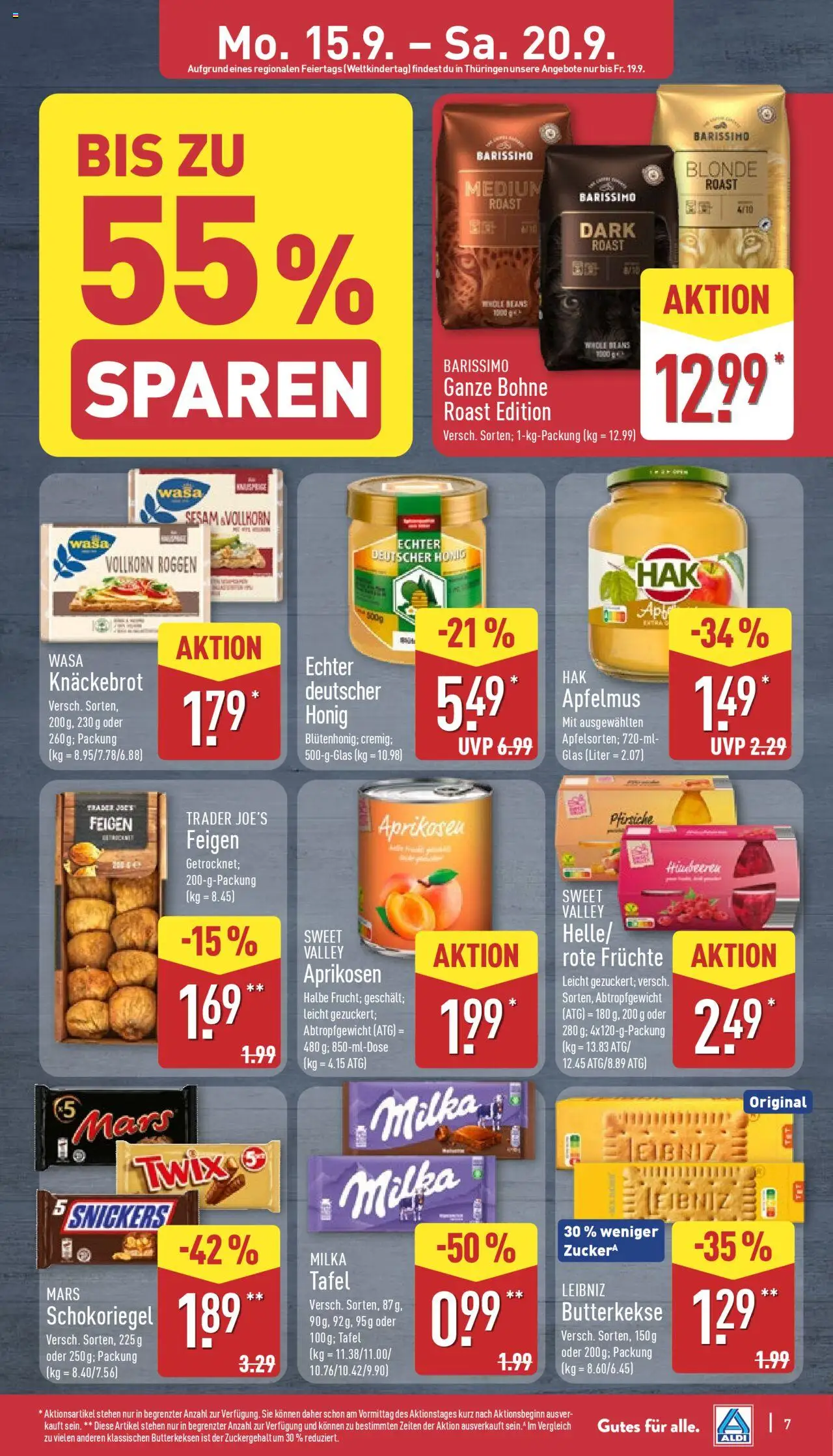 Aldi Prospekt 	 – gültig ab 15.09.2025 | Seite: 7 | Produkte: Milka, Snickers, Twix, Wasa knackebrot
