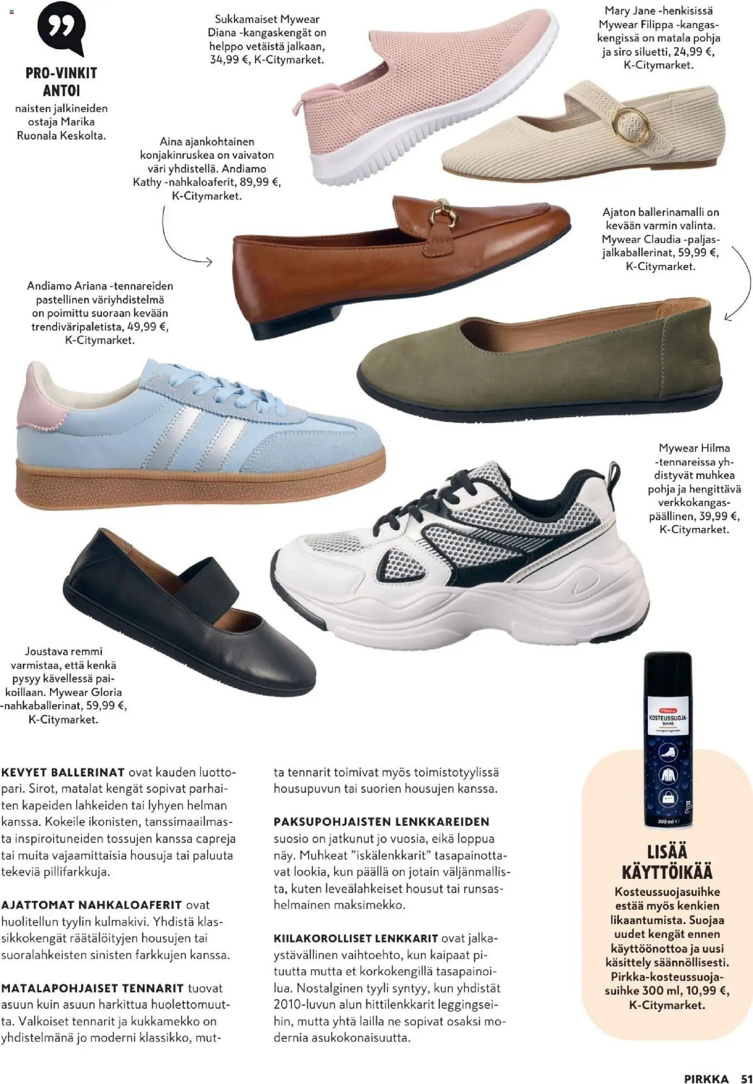 K-Supermarket - Pirkka – voimassa 25.03.2026 alkaen | Sivu: 51 | Tuotteet: Kangas, Lenkkarit, Matalat kengät, Ballerinat