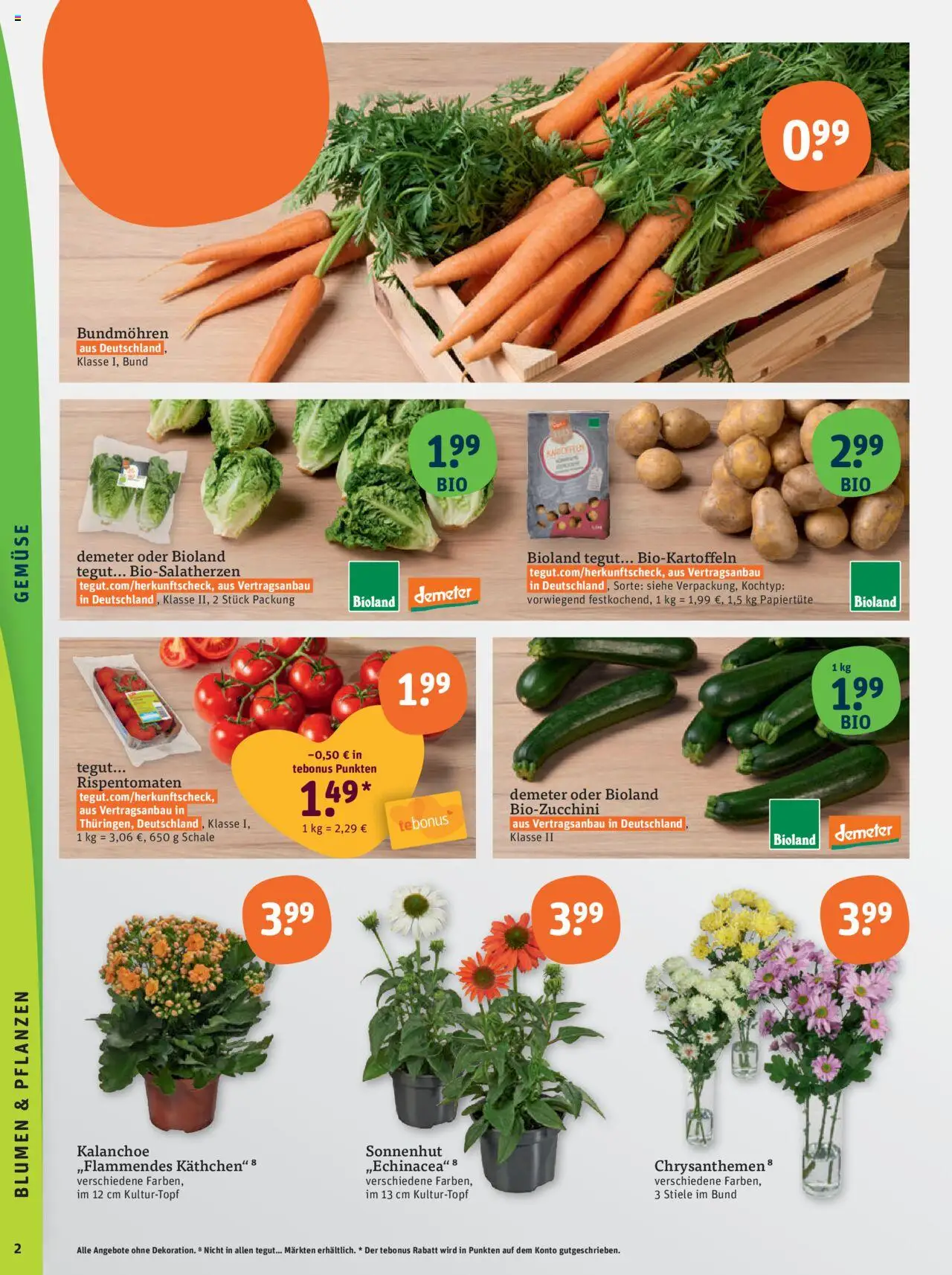 Tegut - Rheinland-Pfalz, Niedersachsen, Heidelberg - gültig ab dem 07.08.2025 | Seite: 4 | Produkte: Blumen, Kartoffeln, Gemüse