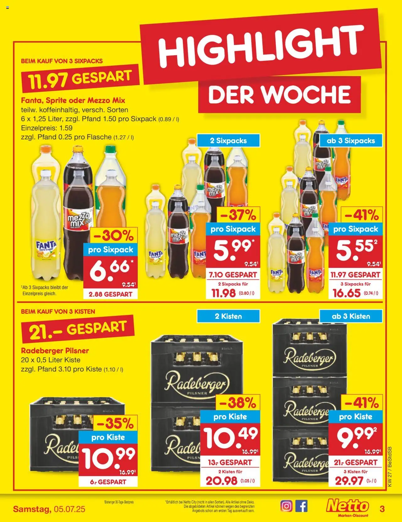Netto Marken-Discount Prospekt 	 - gültig ab dem 30.06.2025 | Seite: 3 | Produkte: Mezzo mix, Sprite, Pils, Radeberger pilsner