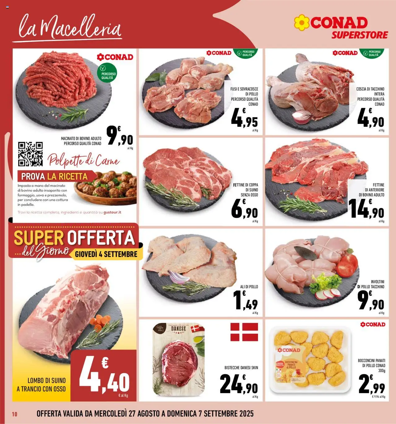 Volantino Conad del 27.08.2025 | Pagina: 10 | Prodotti: Bovino, Pollo, Nuggets, Polpette