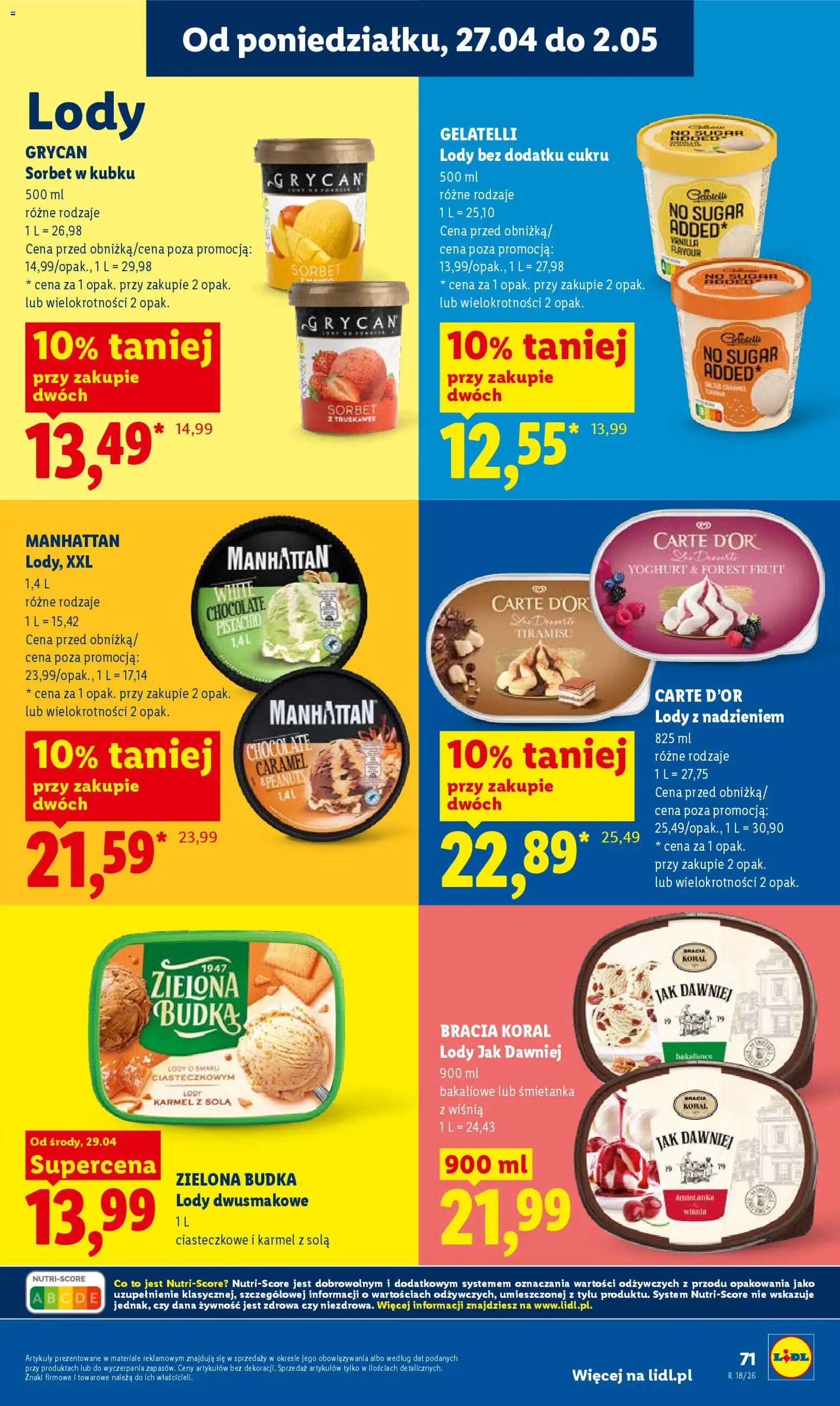 Lidl Polsko leták od 29.04.2026 | Strana: 71 | Produkty: Tiramisu, Manhattan, Carte d'or, Sorbet